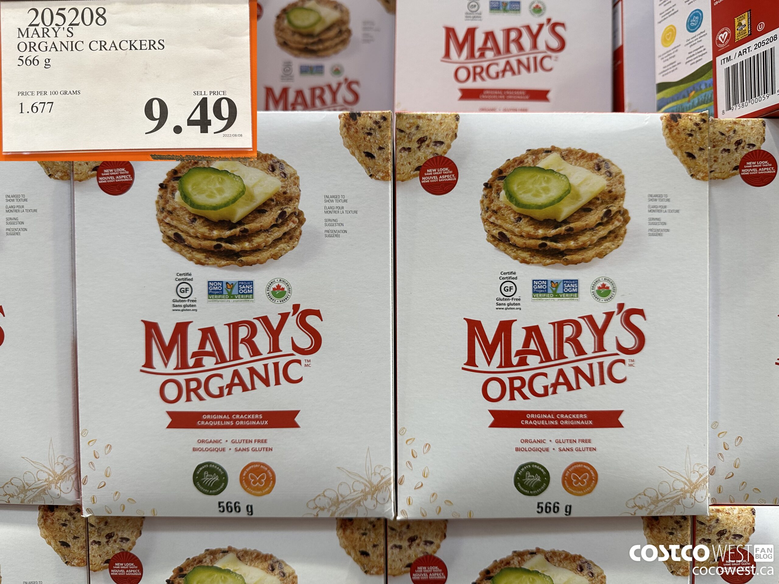 205208 MARY'S ORGANIC CRACKERS 566G $9.49