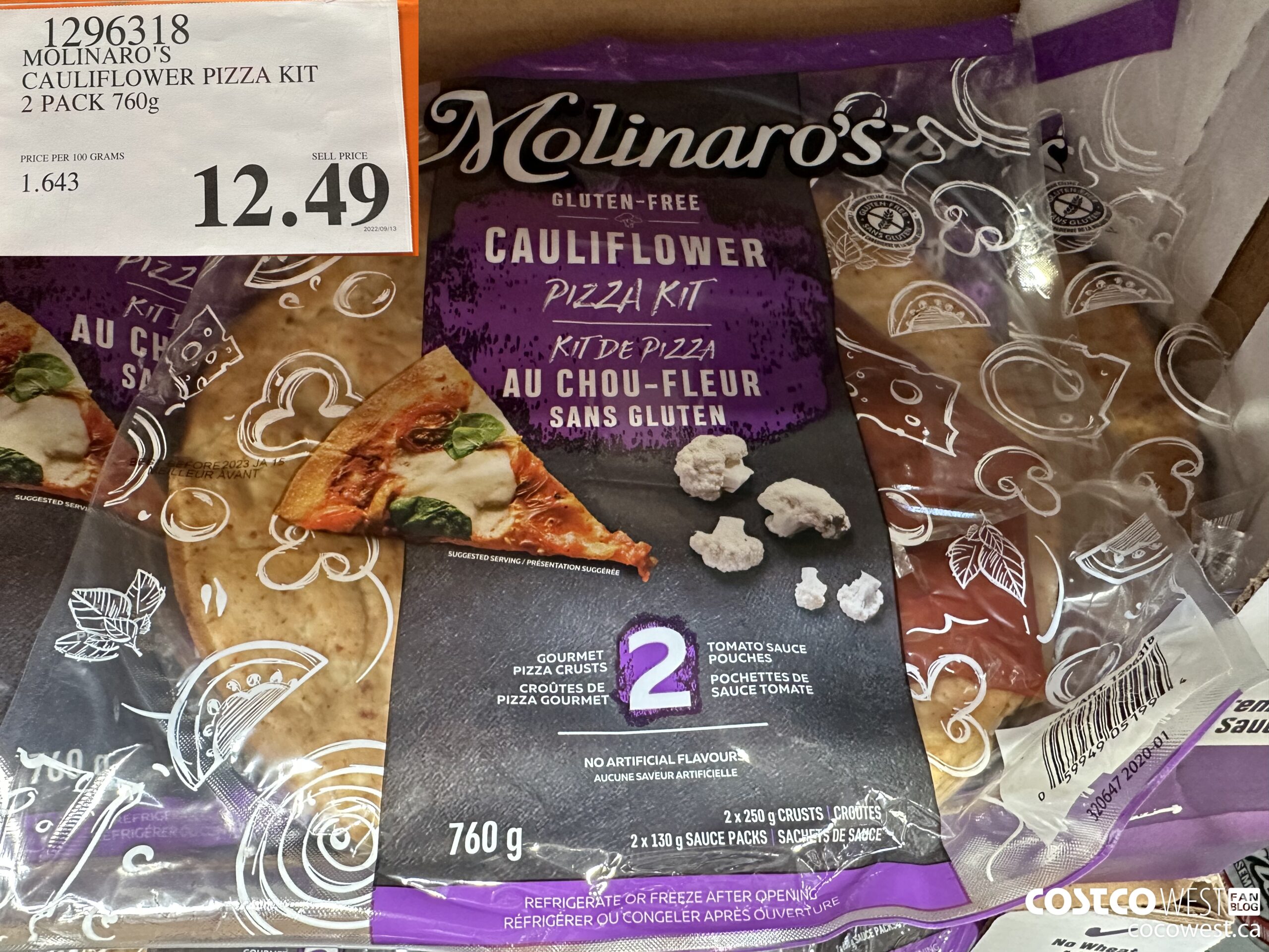 1296318 MOLINARO'S CAULIFLOWER PIZZA KIT 2 PACK 760g $12.49