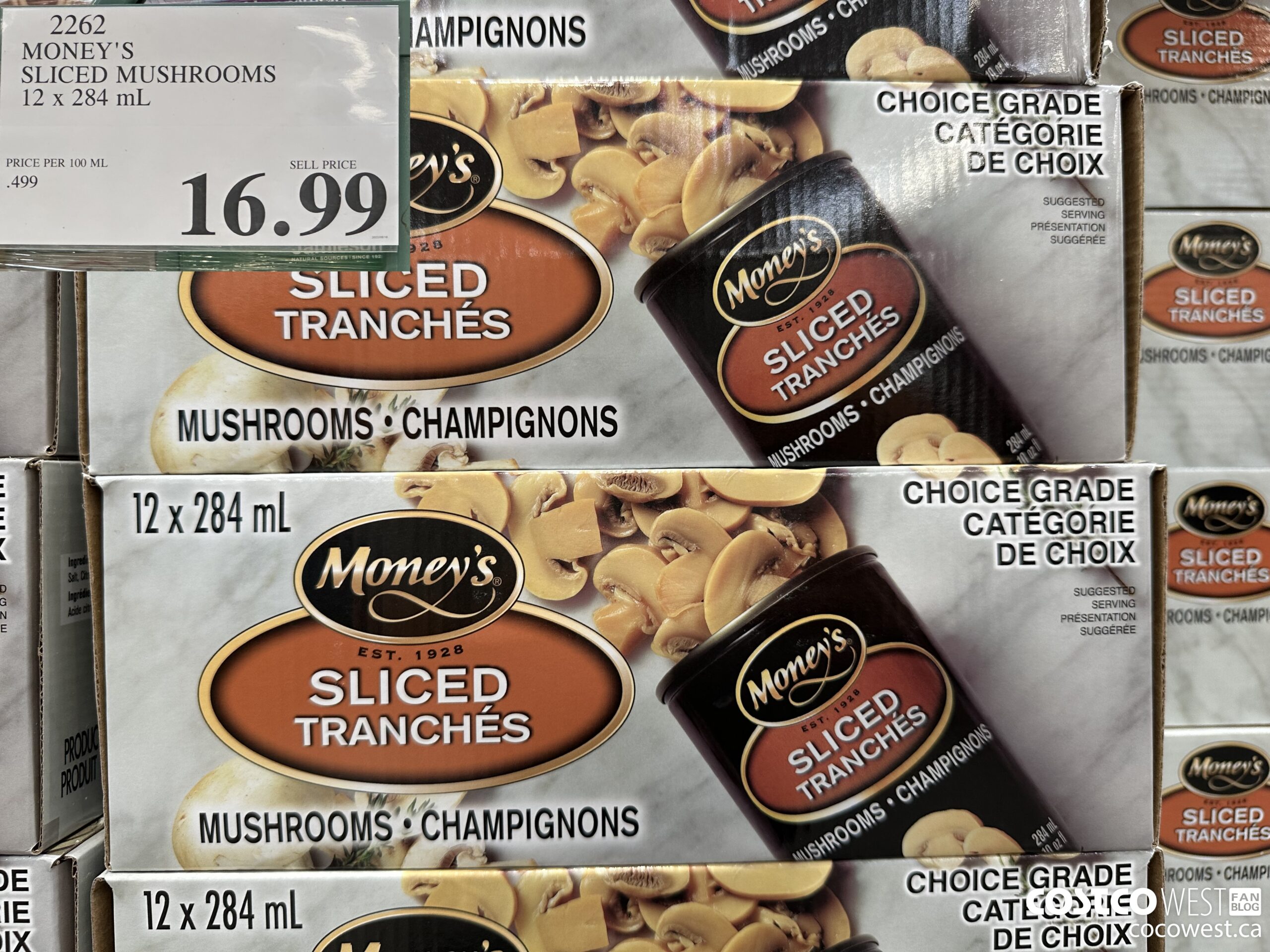 2262 MONEY'S SLICED MUSHROOMS 12 x 284 mL $16.99
