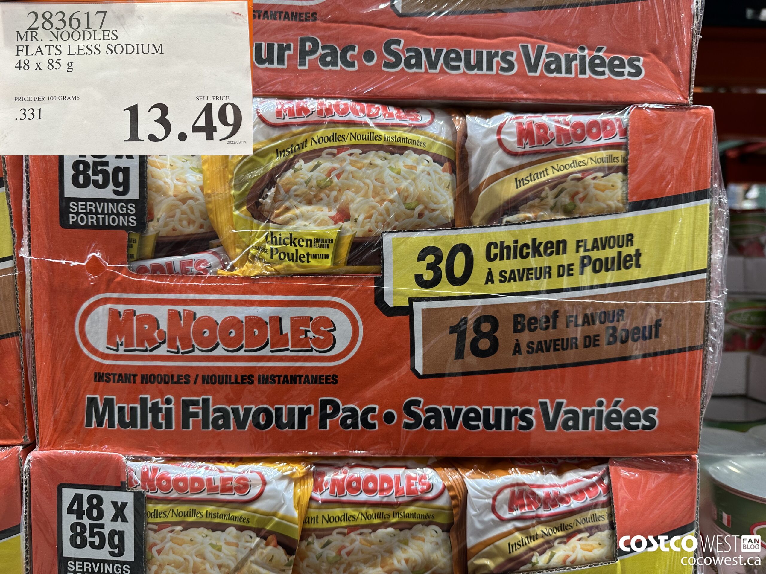 283617 MR. NOODLES FLATS LESS SODIUM 48 x 85 g $13.49