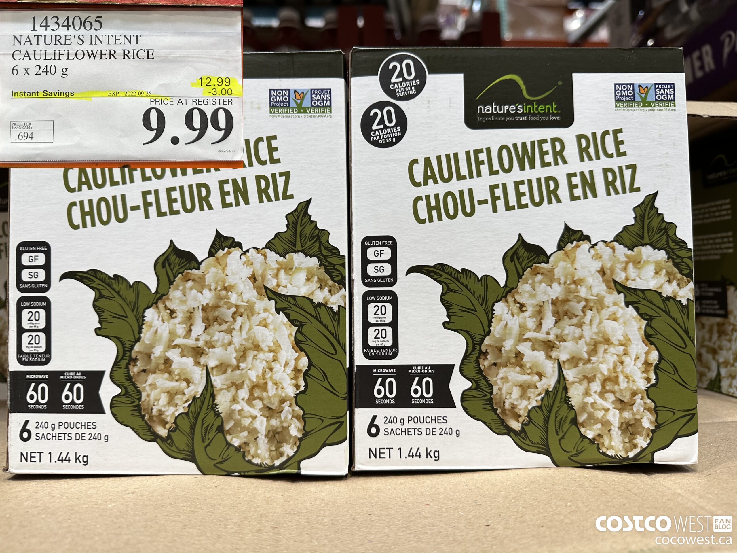 1434065 NATURE'S INTENT CAULIFLOWER RICE 6 x 240 g ($3.00 INSTANT SAVINGS EXPIRES ON 2022-09-25) $9.99