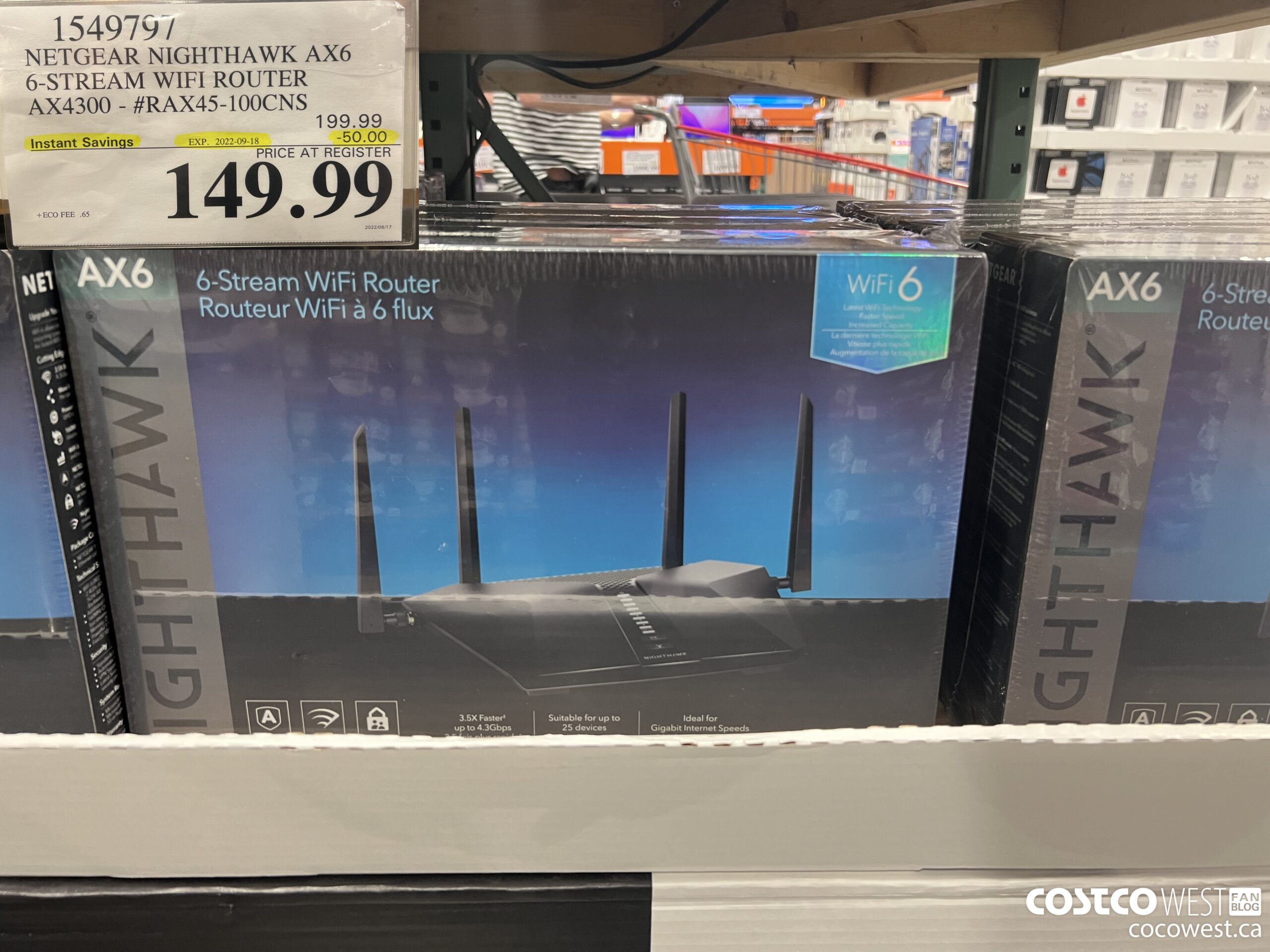 1549797 NETGEAR NIGHTHAWK AX6 6-STREAM WIFI ROUTER AX4300 - #RAX45-100CNS ($50.00 INSTANT SAVINGS EXPIRES ON 2022-09-18) $149.99