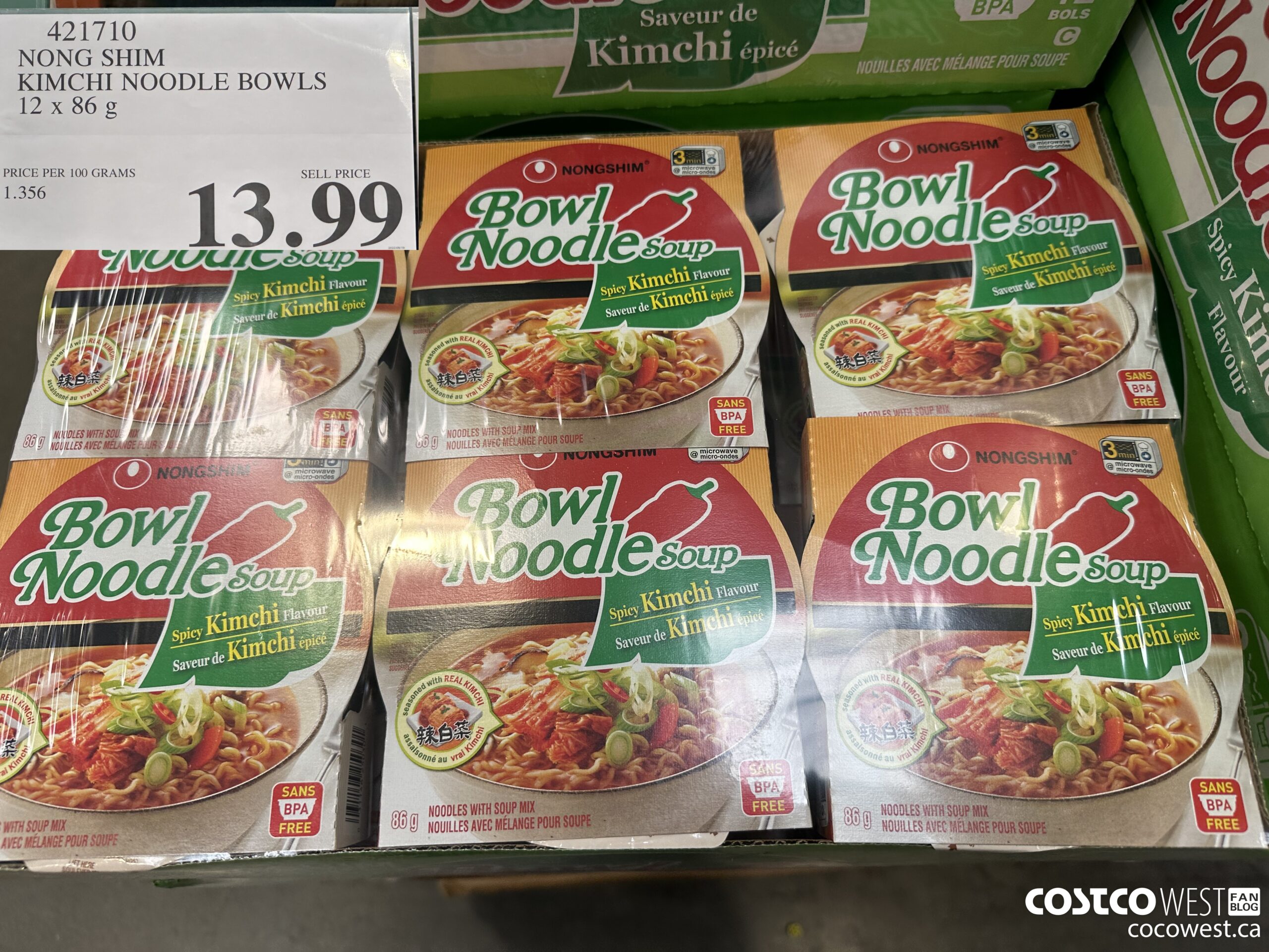 421710 NONG SHIM KIMCHI NOODLE BOWLS 12 x 86g $13.99
