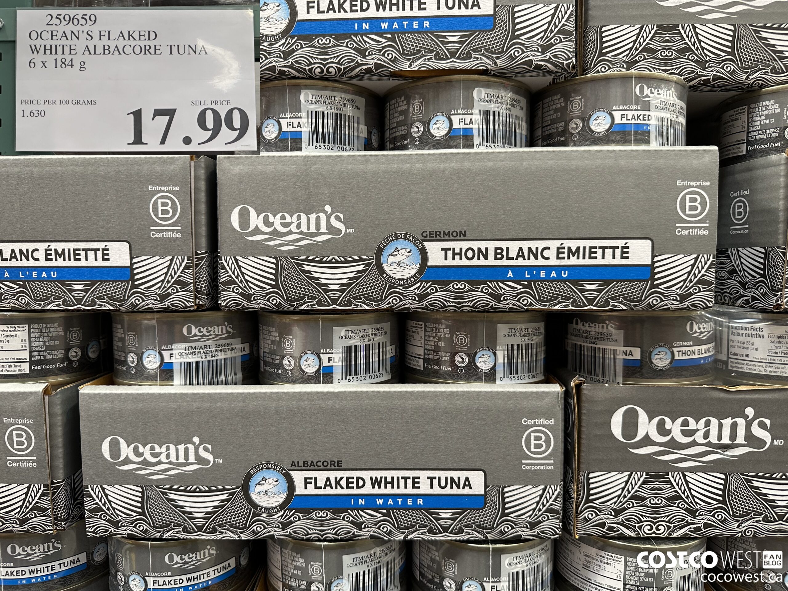 259659 OCEAN'S FLAKED WHITE ALBACORE TUNA 6 x 184 g $17.99