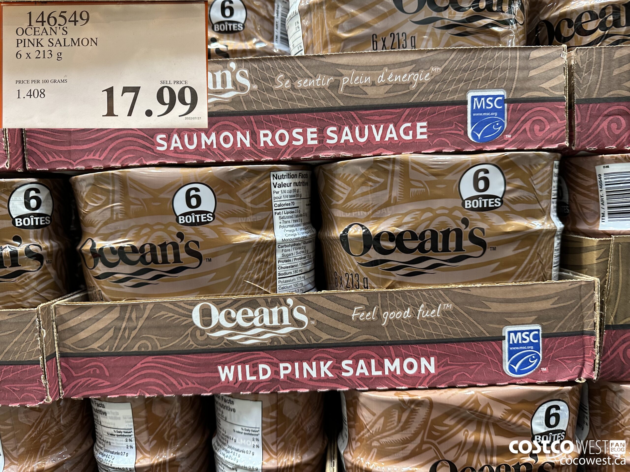 146549 OCEAN'S PINK SALMON 6 X 213 G $17.99