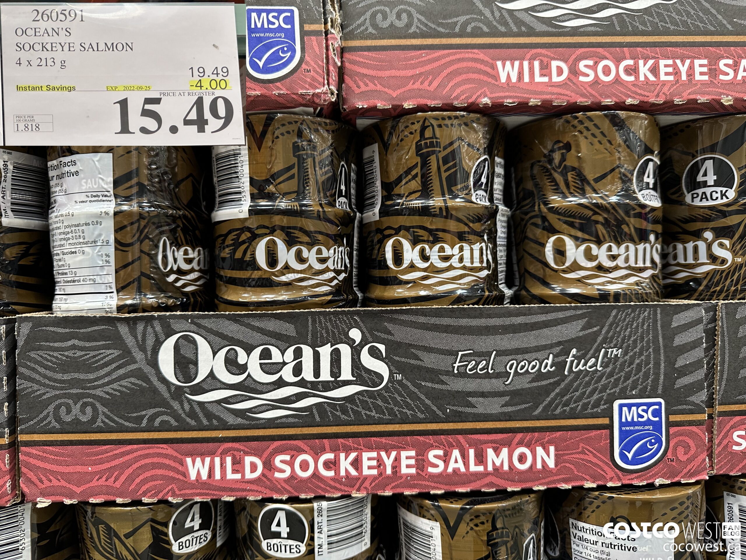 260591 OCEAN'S SOCKEYE SALMON 4 x 213 g ($4.00 INSTANT SAVINGS EXPIRES ON 2022-09-25) $15.49