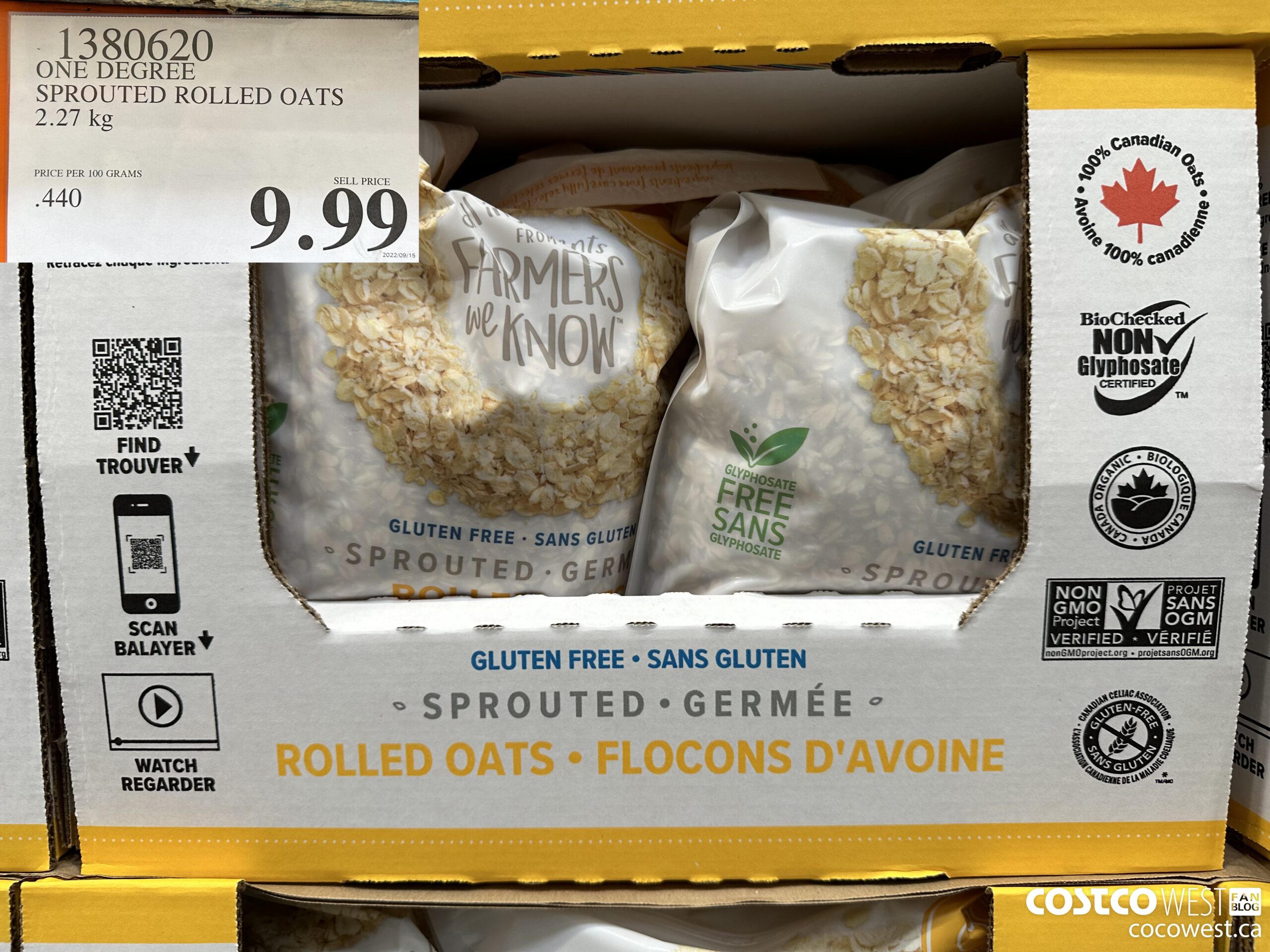 1380620 ONE DEGREE SPROUTED ROLLED OATS 2.27 KG $9.99