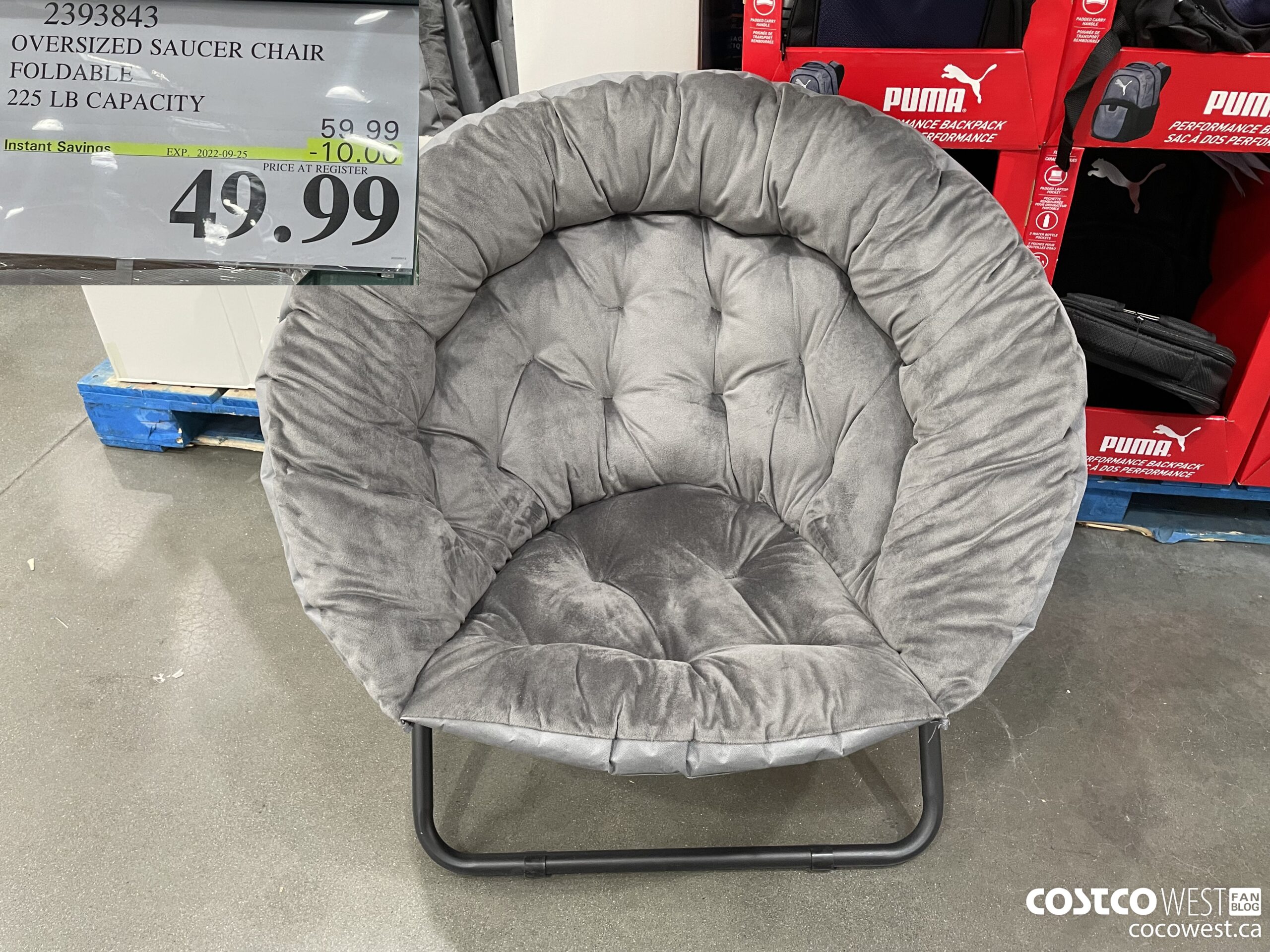 2393843 OVERSIZED SAUCER CHAIR FOLDABLE 225 LB CAPACITY ($10.00 INSTANT SAVINGS EXPIRES ON 2022-09-25) $49.99