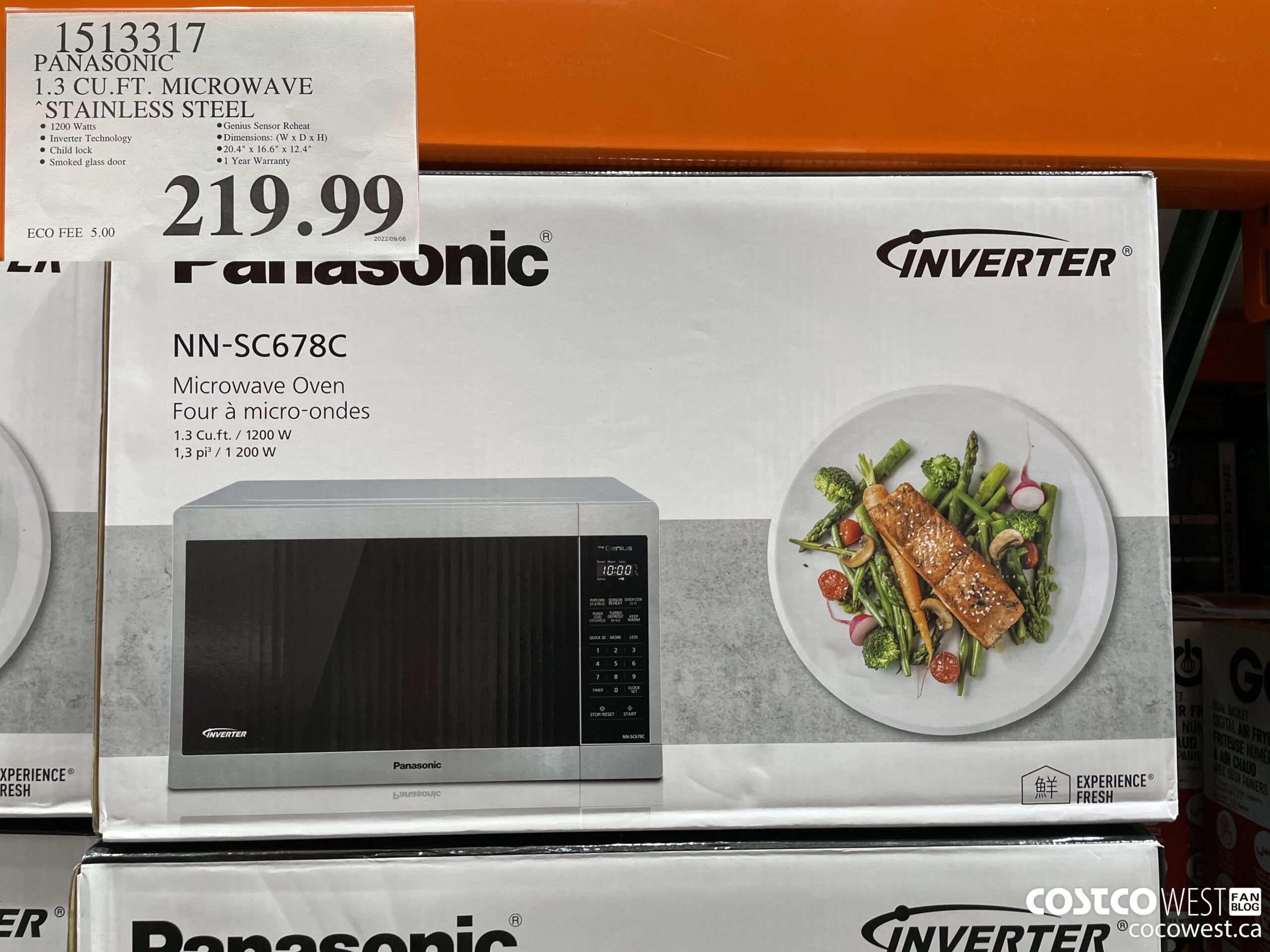 1513317 PANASONIC 1.3 CUFT MICROWAVE STAINLESS STEEL $219.99