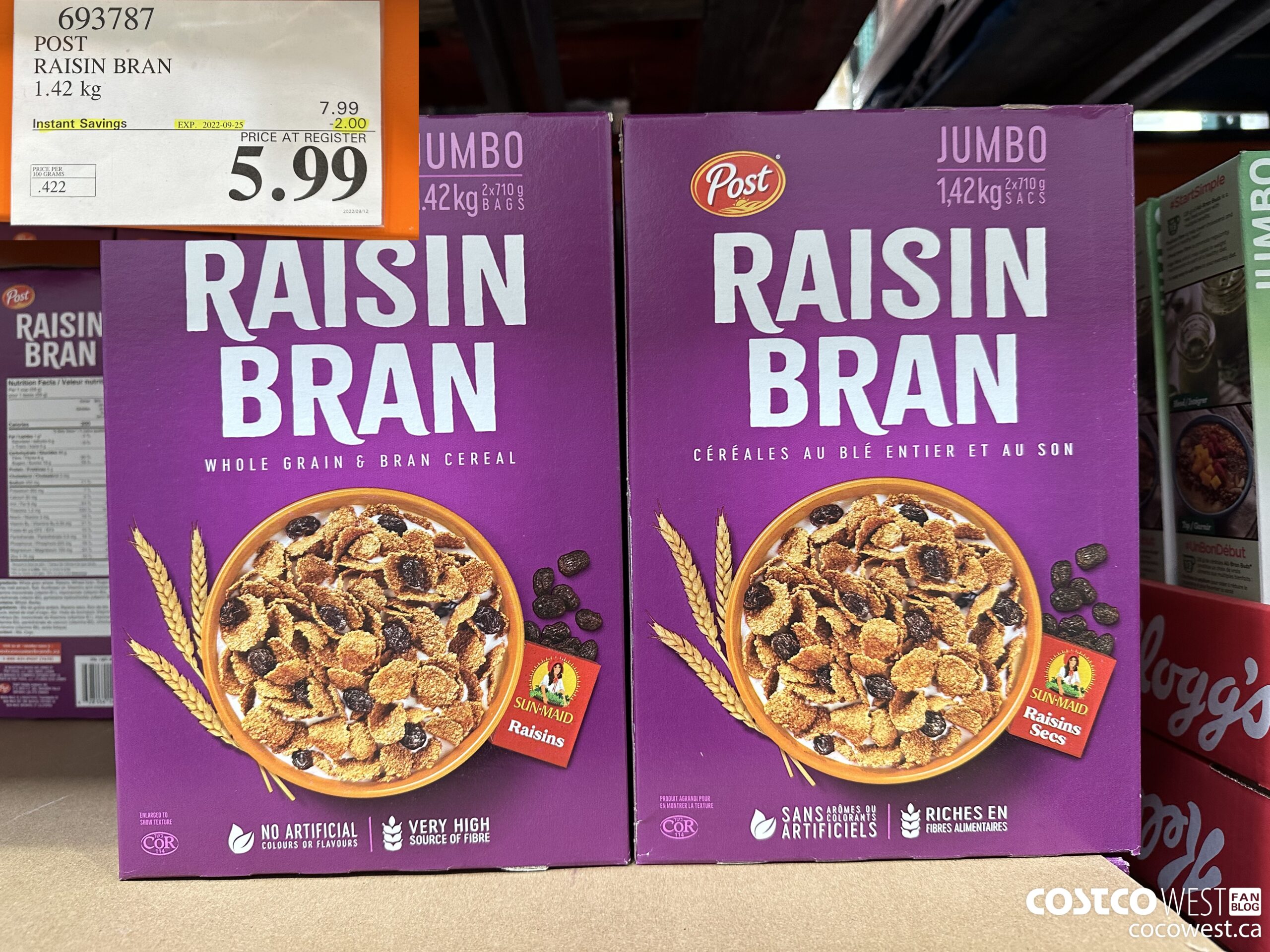 693787 POST RAISIN BRAN 1.42 KG ($2.00 INSTANT SAVINGS EXPIRES ON 2022-09-25) $5.99