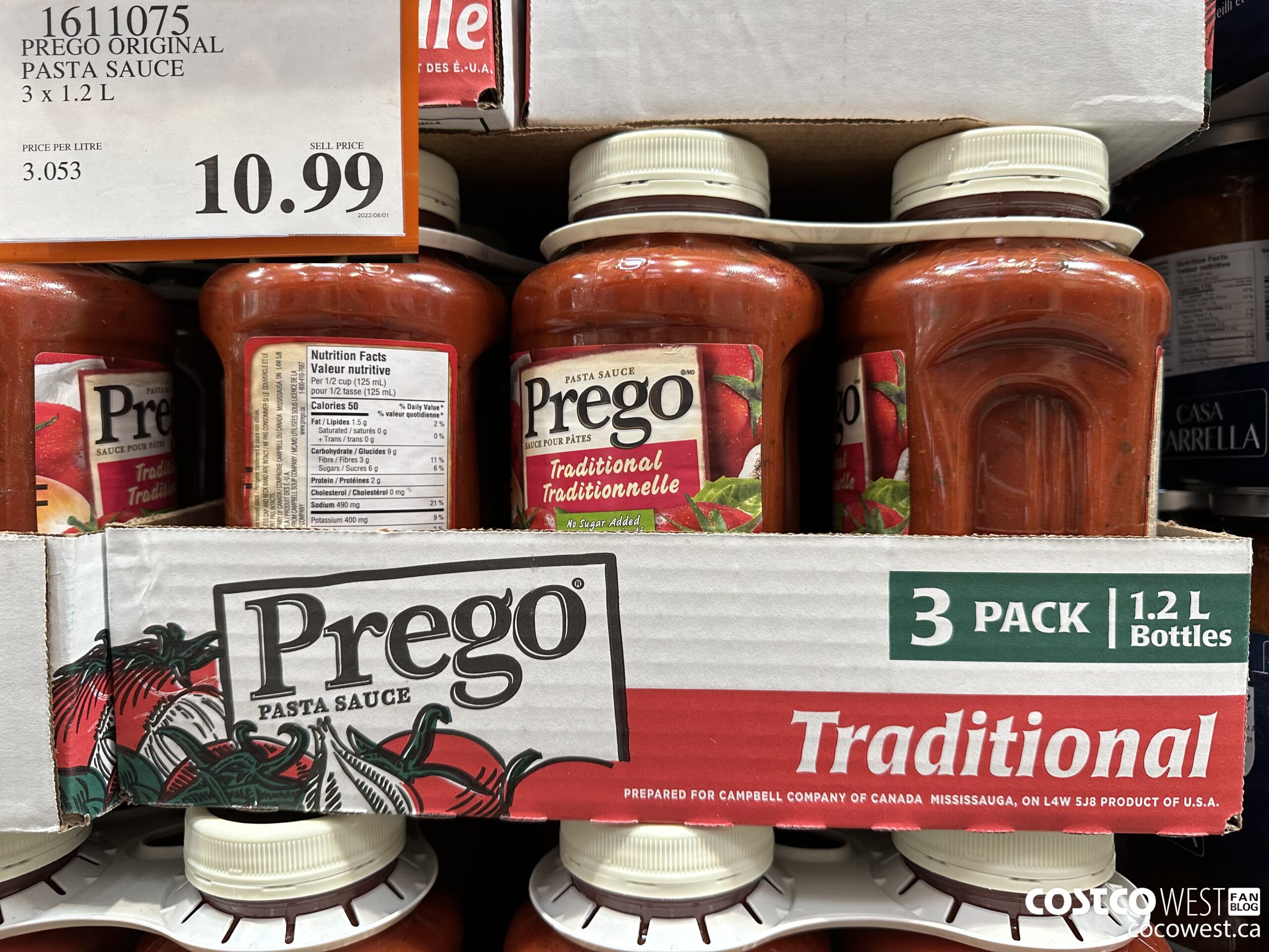 1611075 PREGO ORIGINAL PASTA SAUCE 3 X 1.2 L $10.99