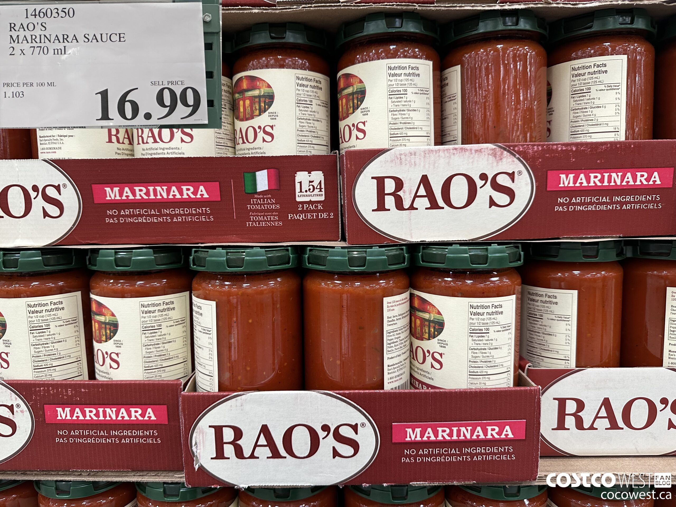 1460350 RAO'S MARINARA SAUCE 2 x 770mL $16.99