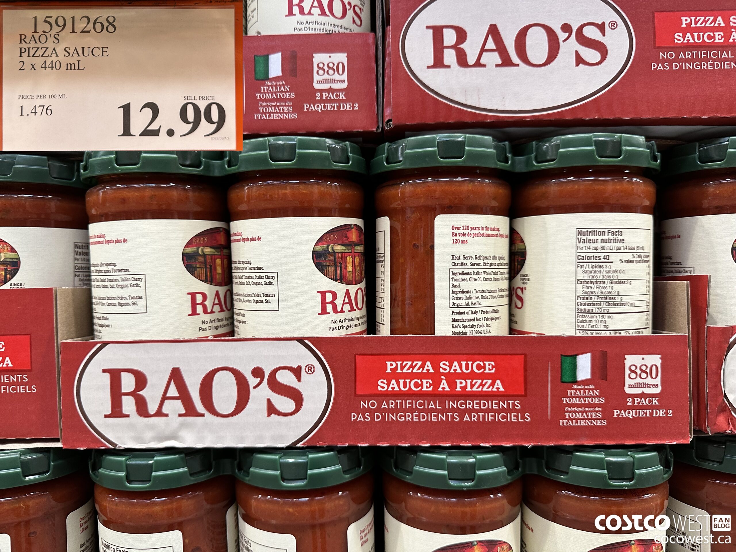 1591268 RAO'S PIZZA SAUCE 2 x 440 mL $12.99