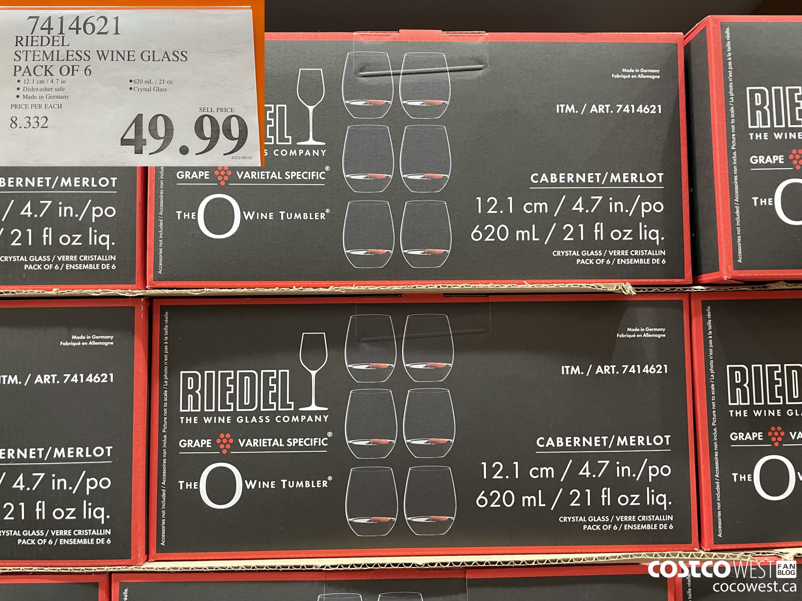 7414621 RIEDEL STEMLESS WINE GLASS PACK OF 6 $49.99