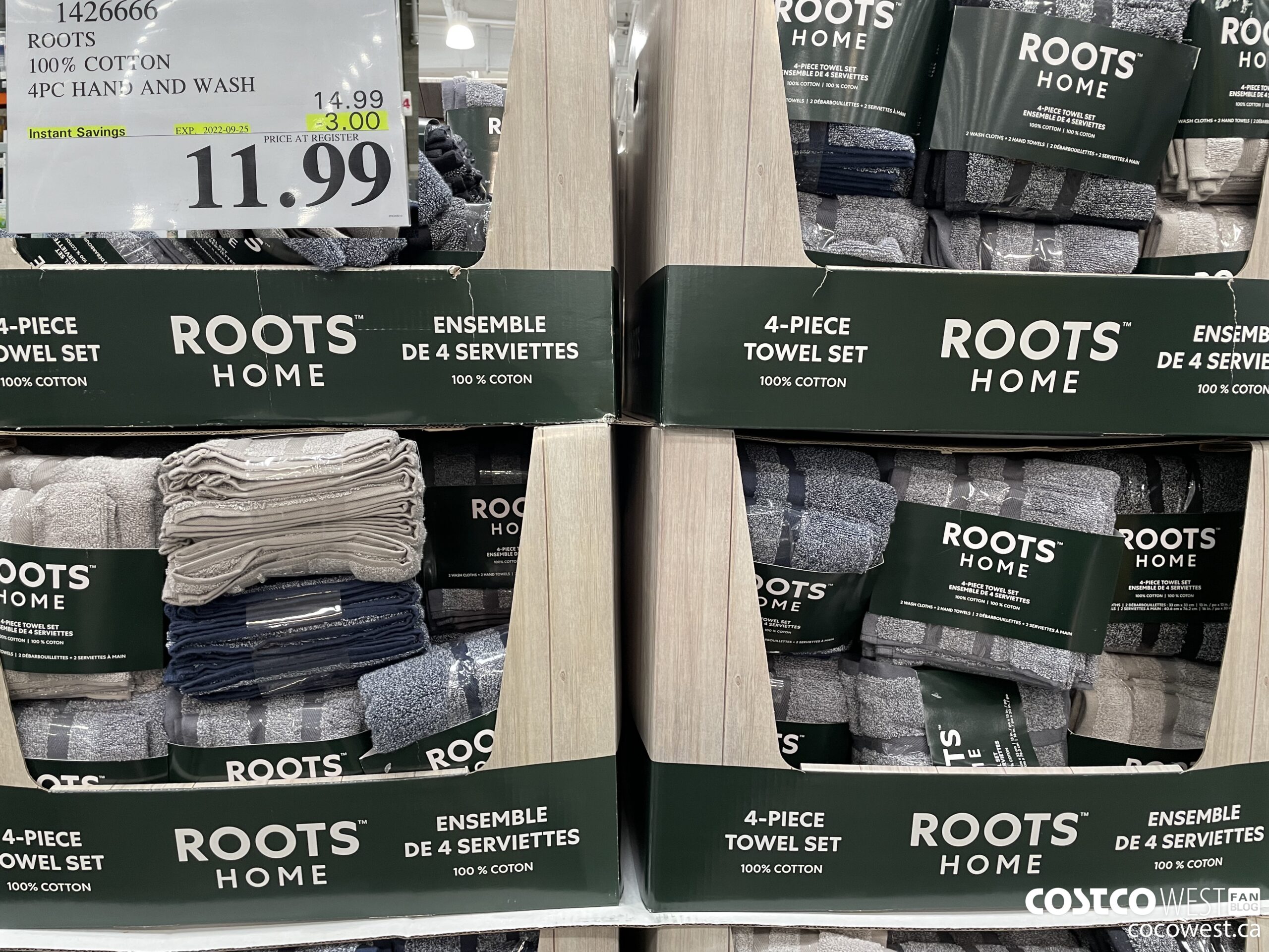 1426666 ROOTS 100% COTTON 4PC HAND AND WASH ($3.00 INSTANT SAVINGS EXPIRES ON 2022-09-25) $11.99