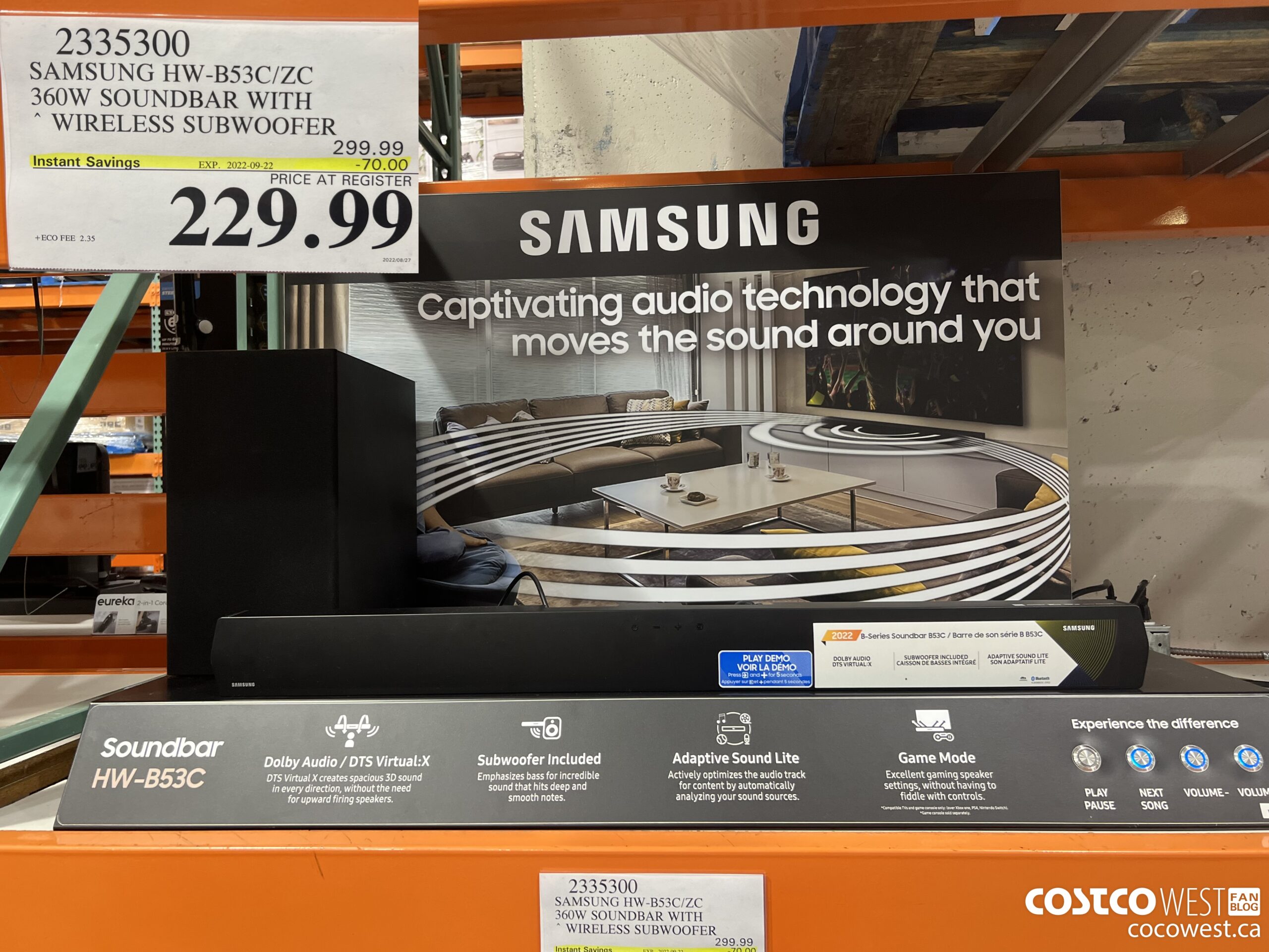 2335300 SAMSUNG HW-B53C/ZC 360W SOUNDBAR WITH WIRELESS SUBWOOFER  ($70.00 INSTANT SAVINGS EXPIRES ON 2022-09-22) $229.99