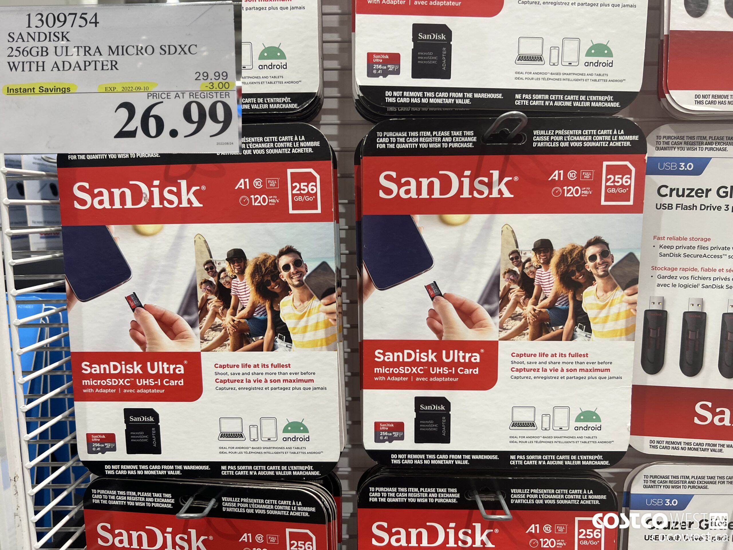 1309754 SANDISK 256GB ULTRA MICRO SDXC WITH ADAPTER ($3.00 INSTANT SAVINGS EXPIRES ON 2022-09-10) $26.99