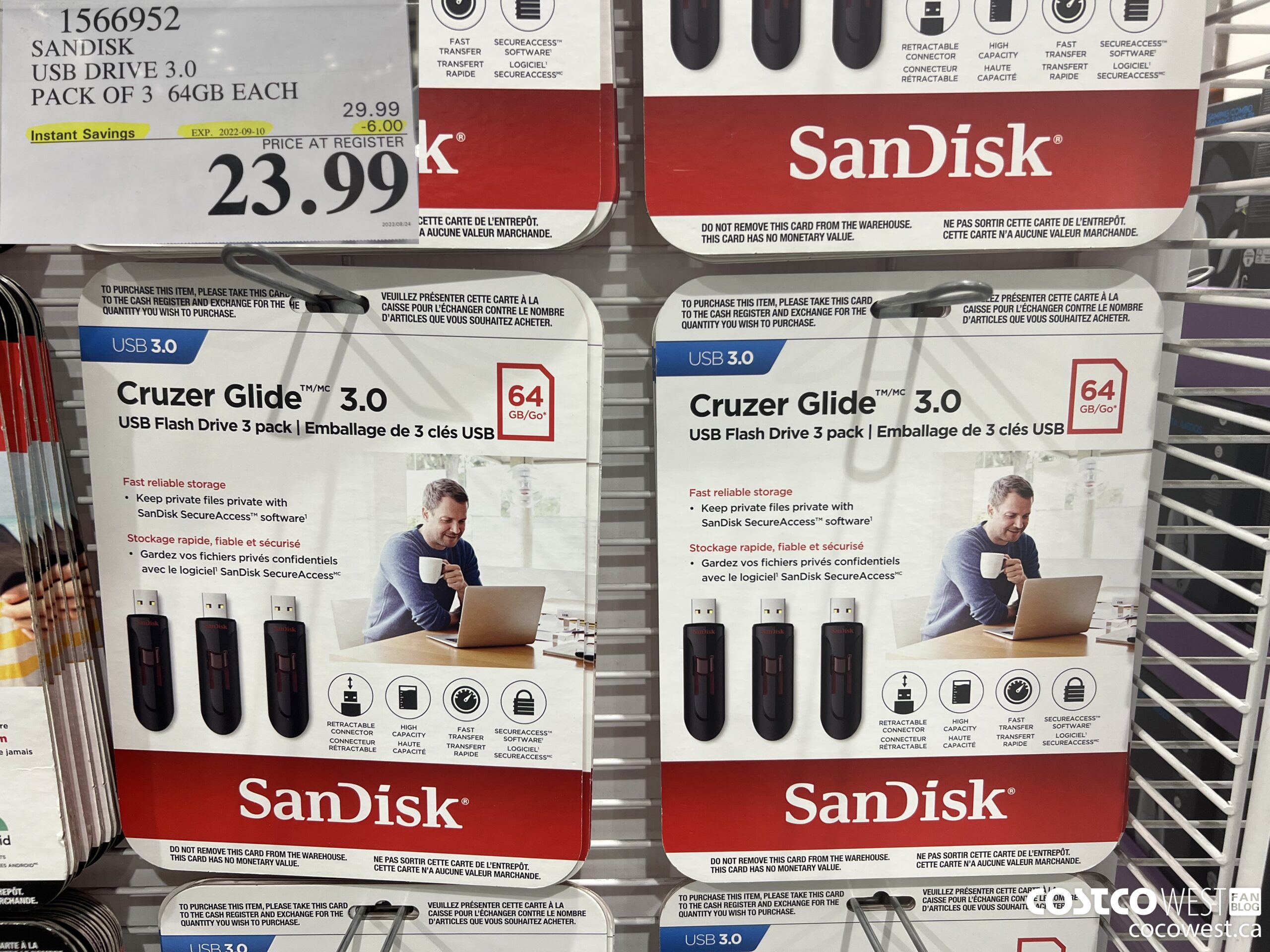 1566952 SANDISK USB DRIVE 3.0 PACK OF 3 64GB EACH ($6.00 INSTANT SAVINGS EXPIRES ON 2022-09-10) $23.99