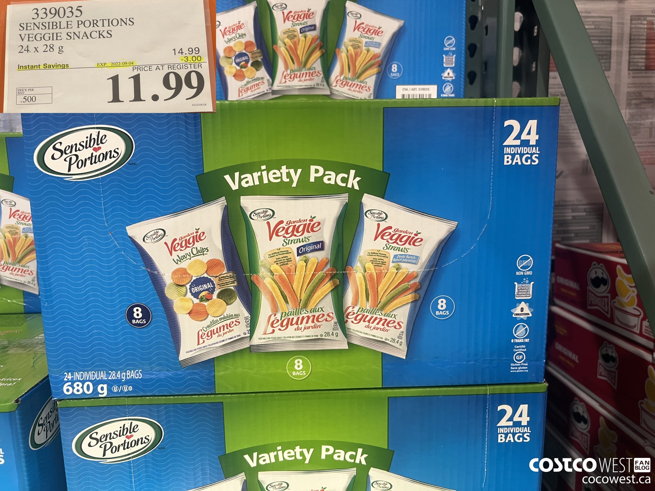 339035 SENSIBLE PORTIONS VEGGIE SNACKS 24 x 28 g ($3.00 INSTANT SAVINGS EXPIRES ON 2022-09-04) $11.99