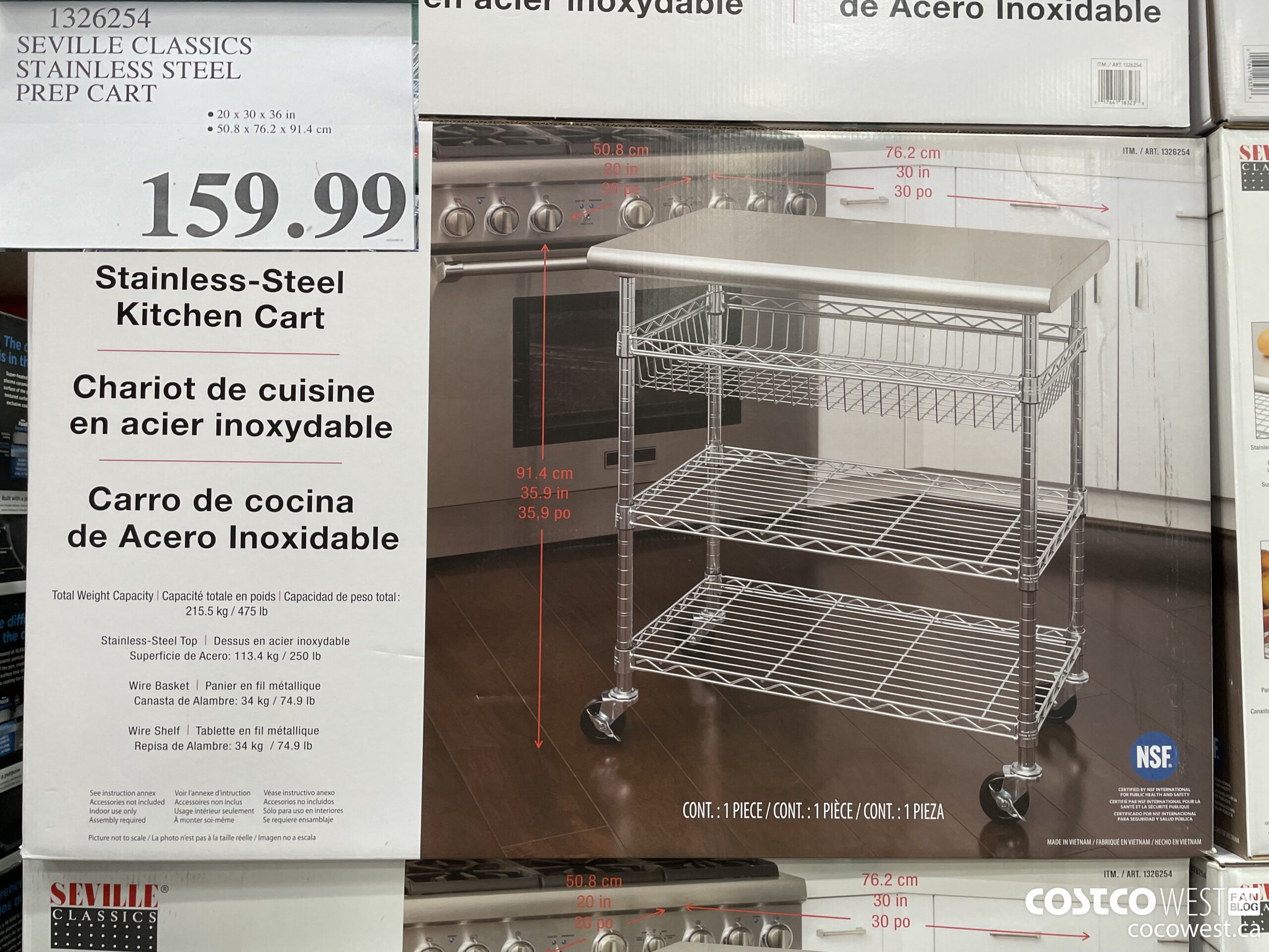 1326254 SEVILLE CLASSICS STAINLESS STEEL PREP CART $159.99