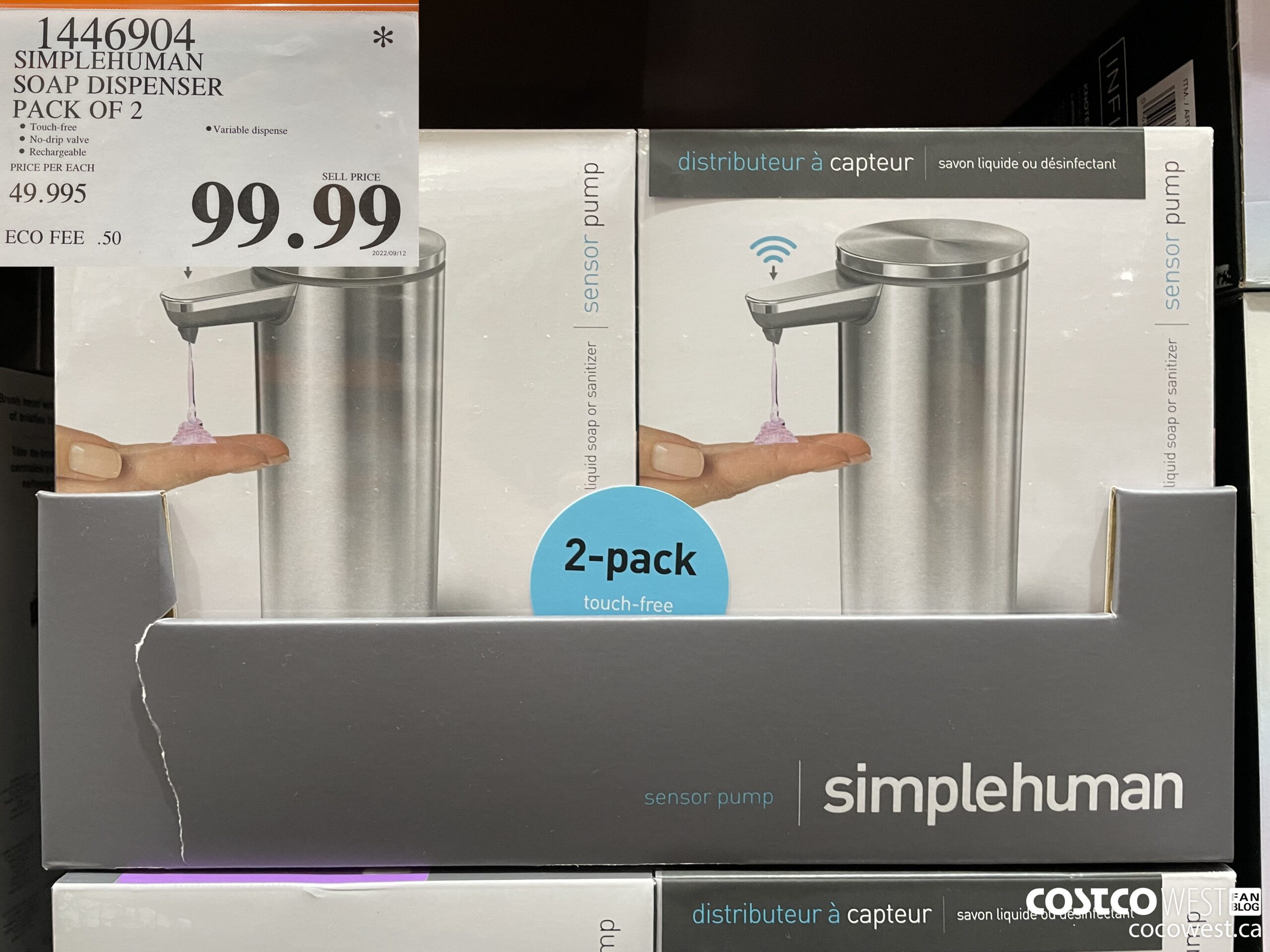 1446904 SIMPLEHUMAN SOAP DISPENSER PACK OF 2 $99.99