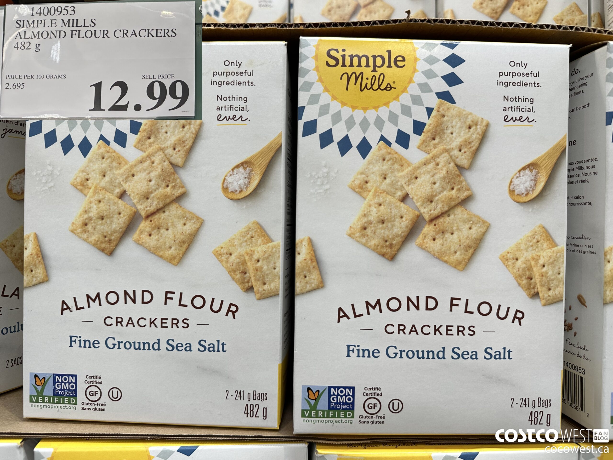 1400953 SIMPLE MILLS ALMOND FLOUR CRACKERS 482 g $12.99