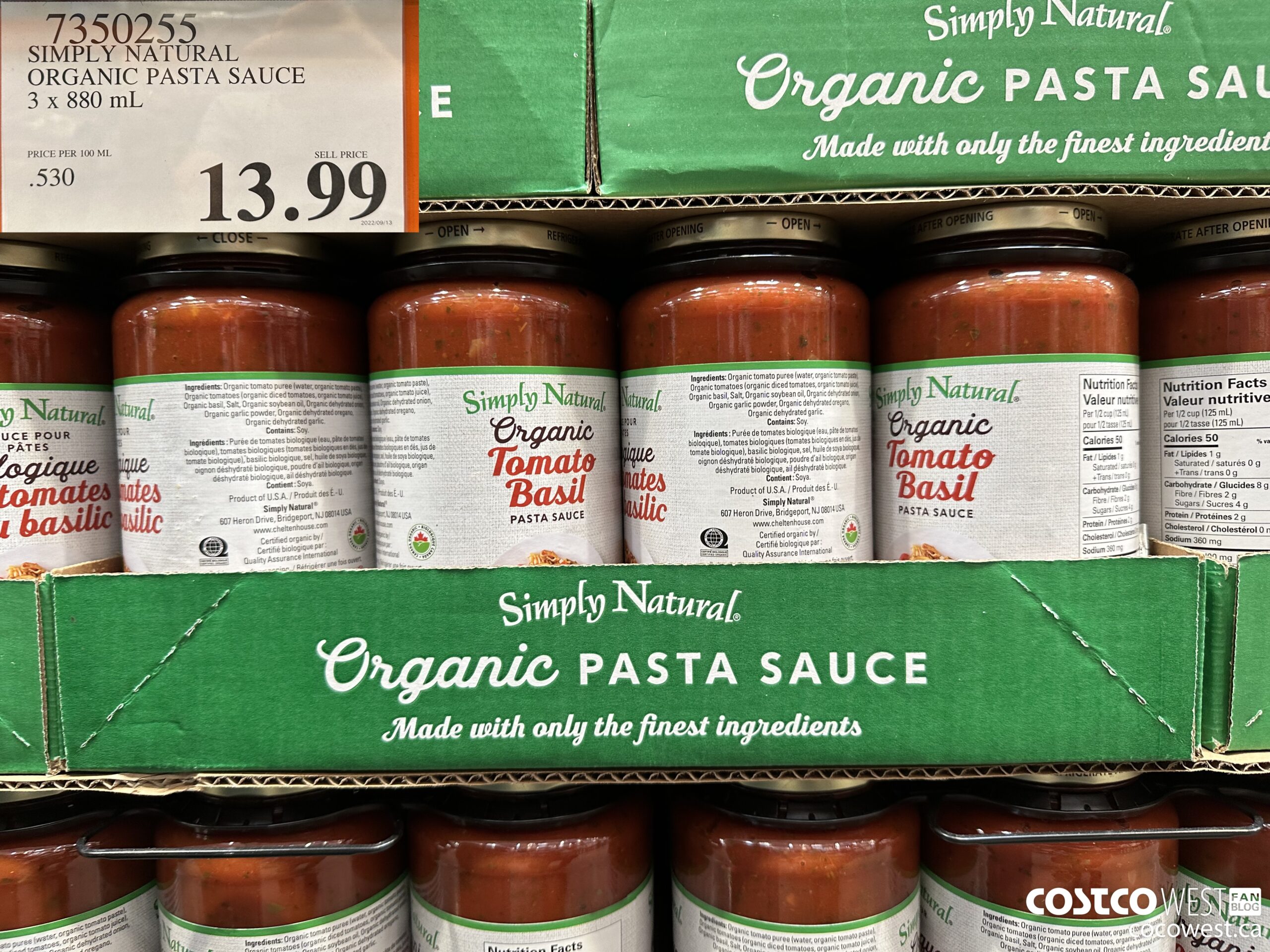 7350255 SIMPLY NATURAL ORGANIC PASTA SAUCE 3 X 880 ML $13.99