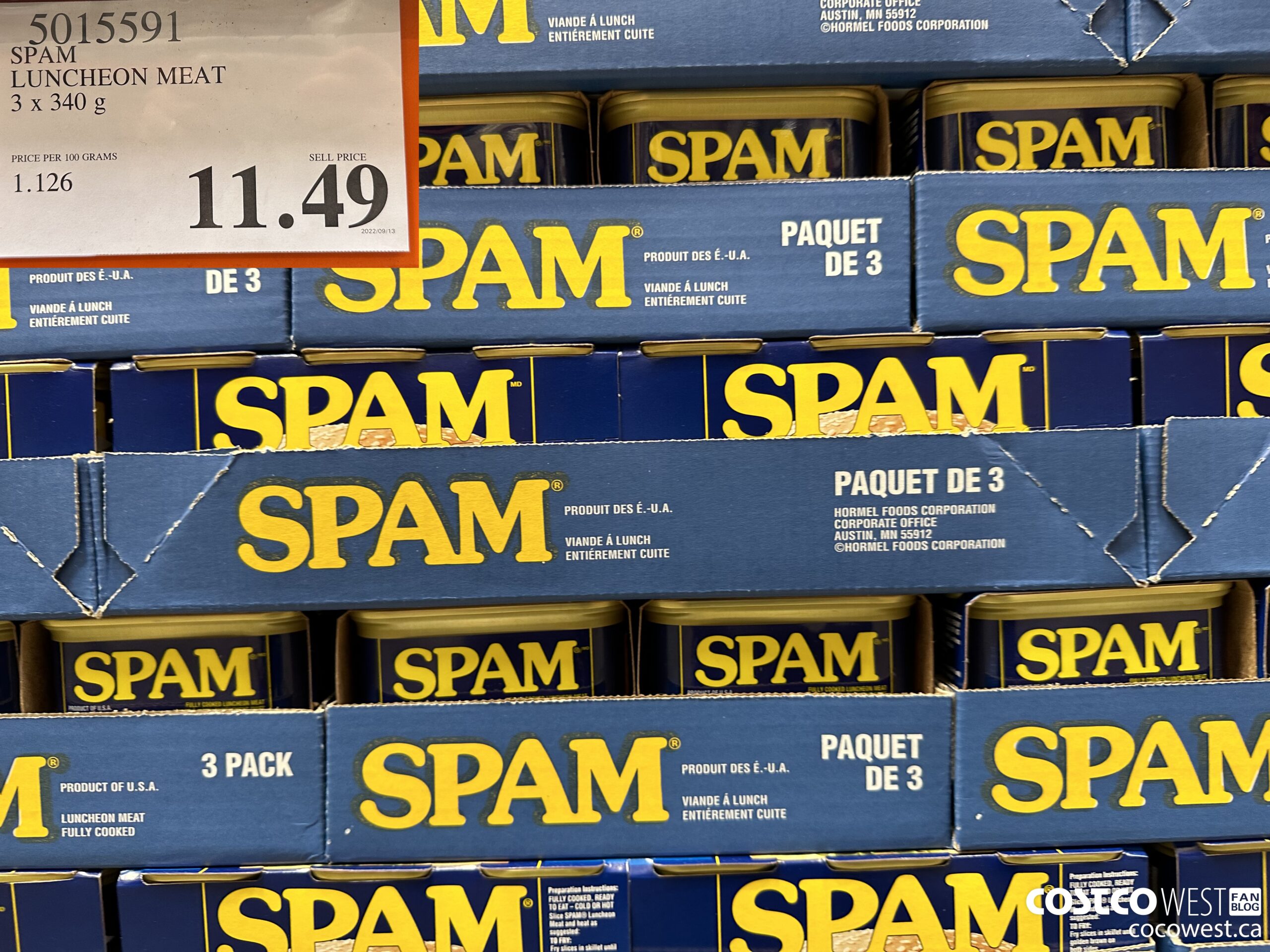 5015591 SPAM LUNCHEON MEAT 3 X 340 G $11.49