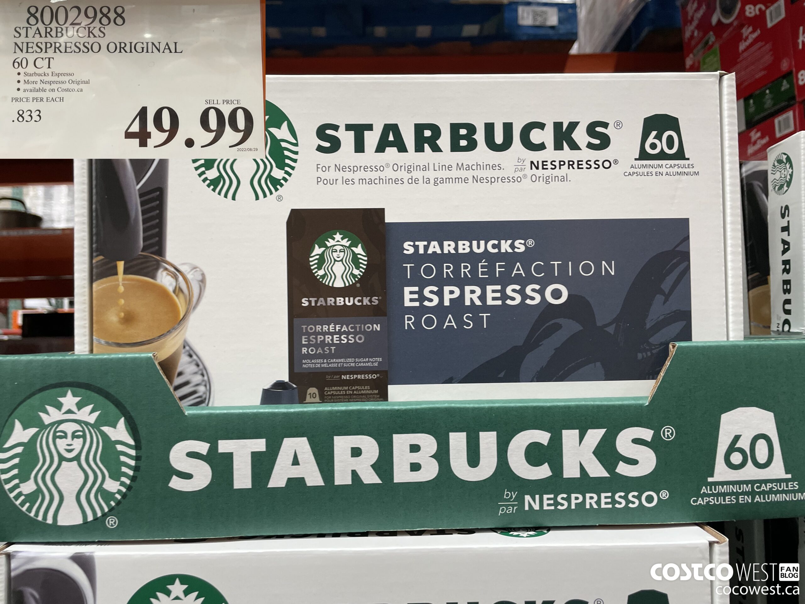 8002988 STARBUCKS NESPRESSO ORIGINAL 60 CT $49.99