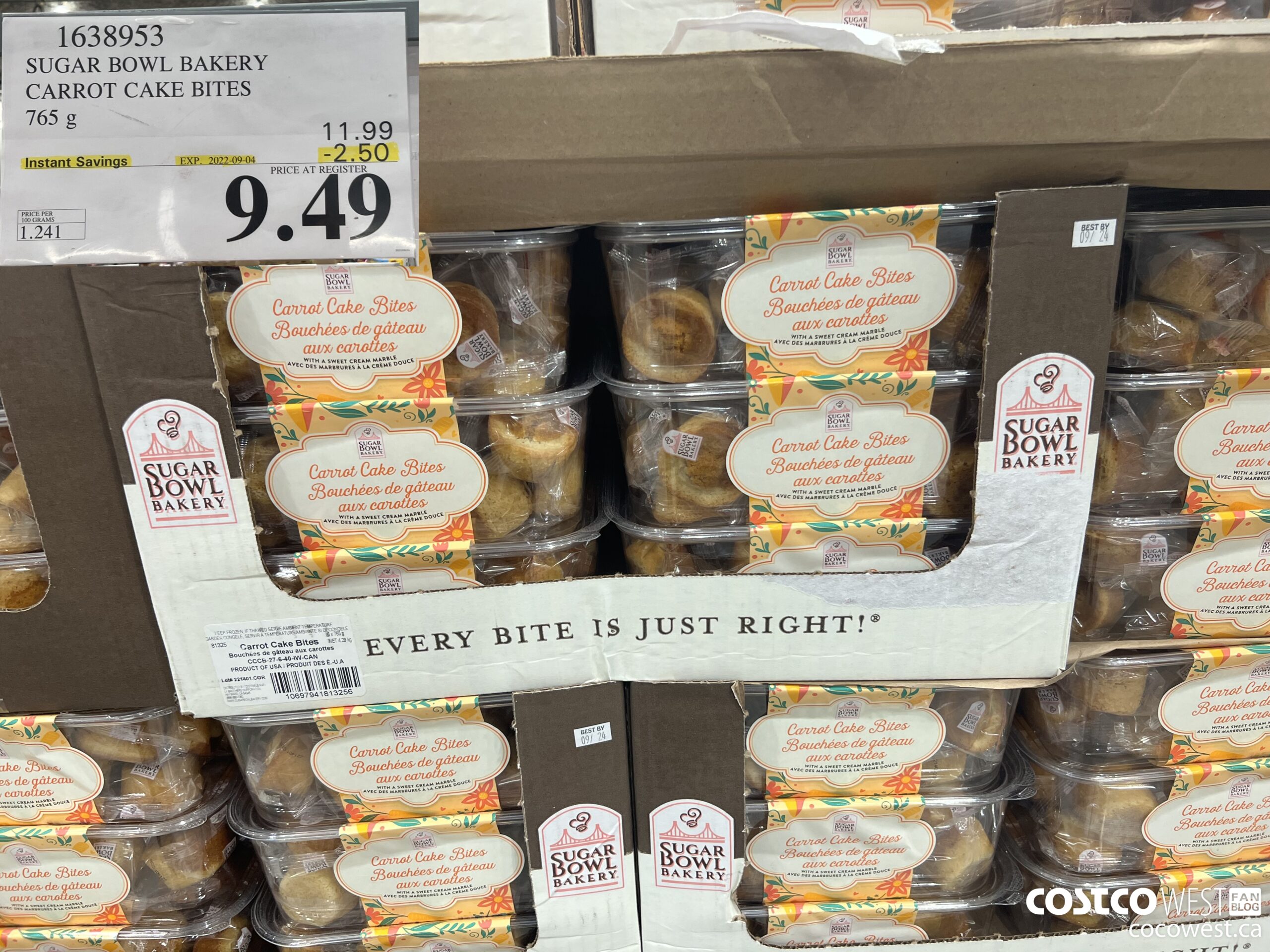 1638953 SUGAR BOWL BAKERY CARROT CAKE BITES 765 G ($2.50 INSTANT SAVINGS EXPIRES ON 2022-09-04) $9.49