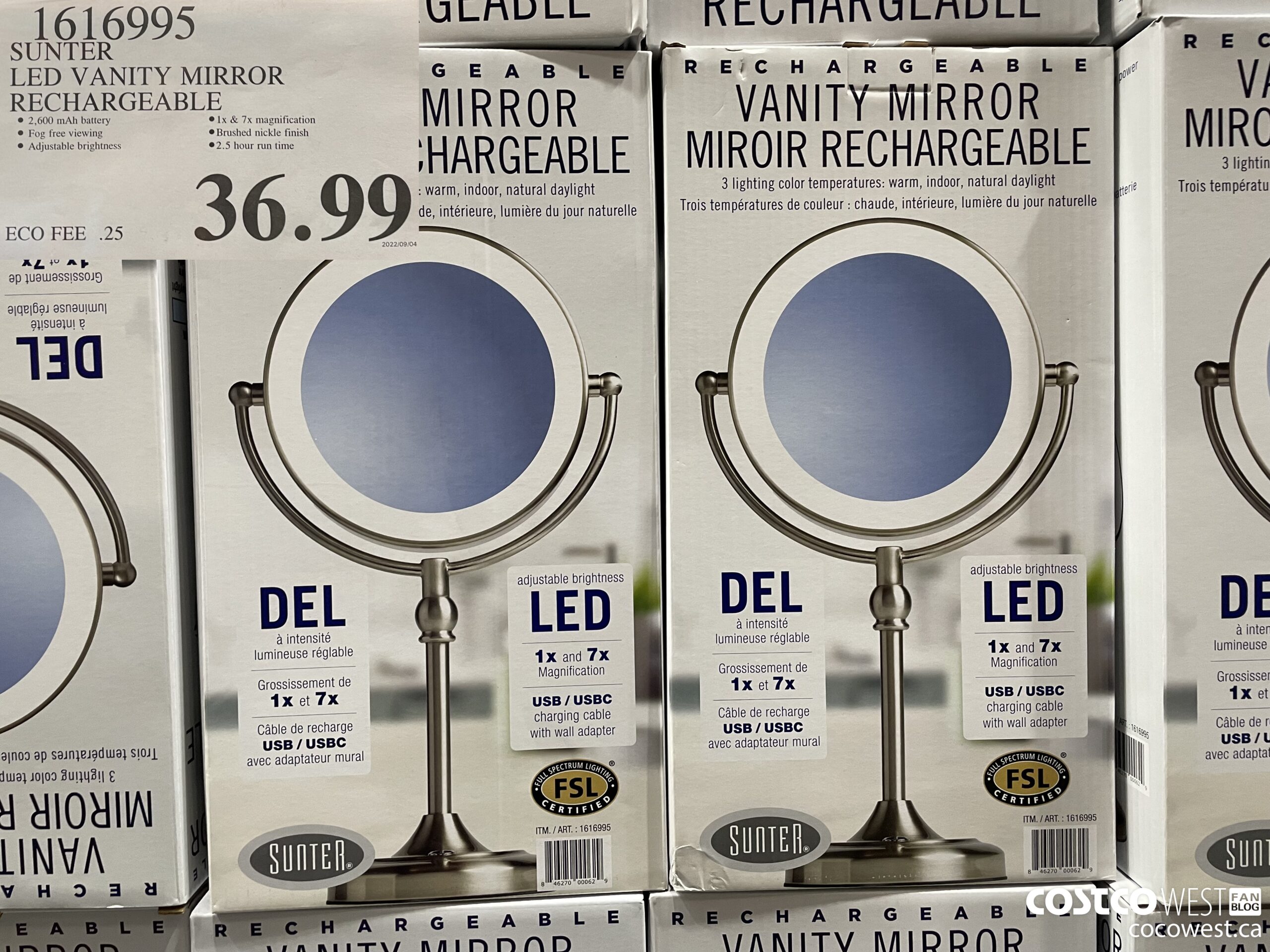 1616995 SUNTER LED VANITY MIRROR RECHARGEABLE $36.99