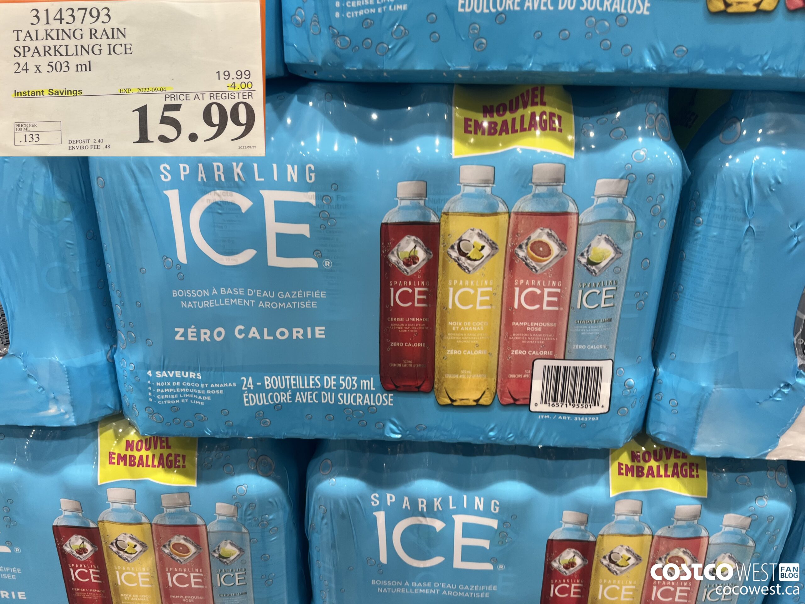 3143793 TALKING RAIN SPARKLING ICE 24 x 503 ml ($4.00 INSTANT SAVINGS EXPIRES ON 2022-09-04) $15.99