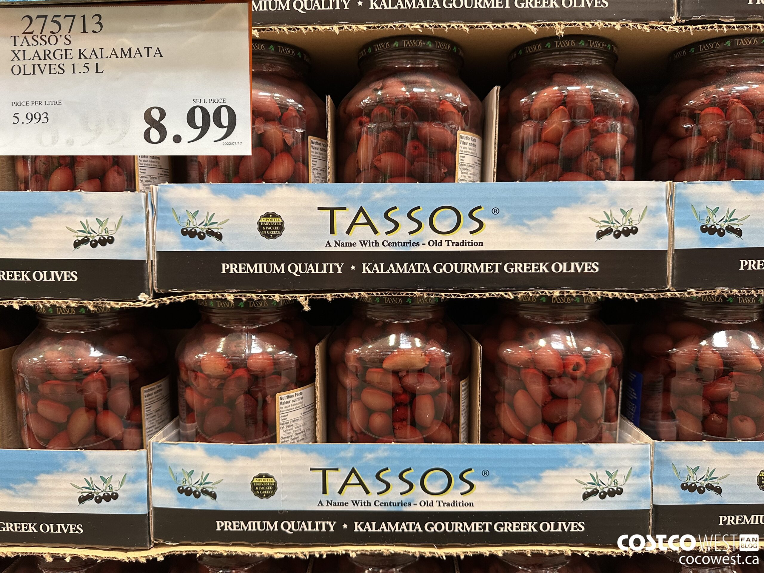 275713 TASSO'S XLARGE KALAMATA OLIVES 1.5 L $8.99