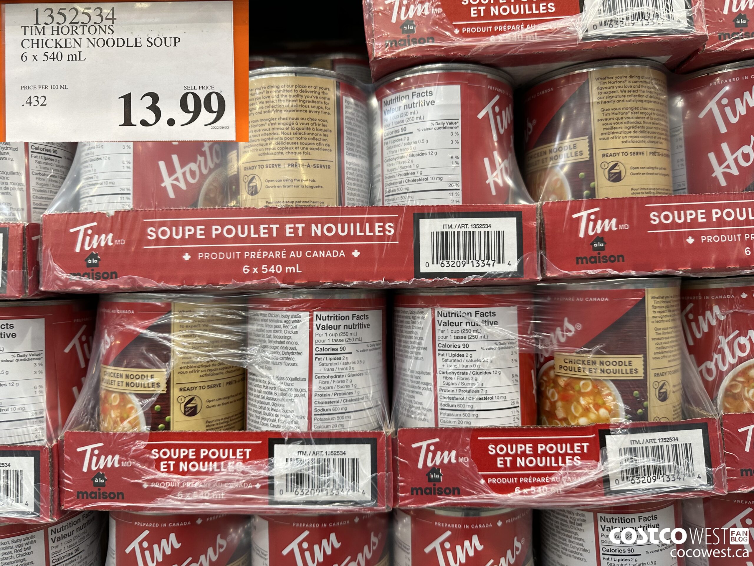 1352534 TIM HORTONS CHICKEN NOODLE SOUP 6 X 540ML $13.99