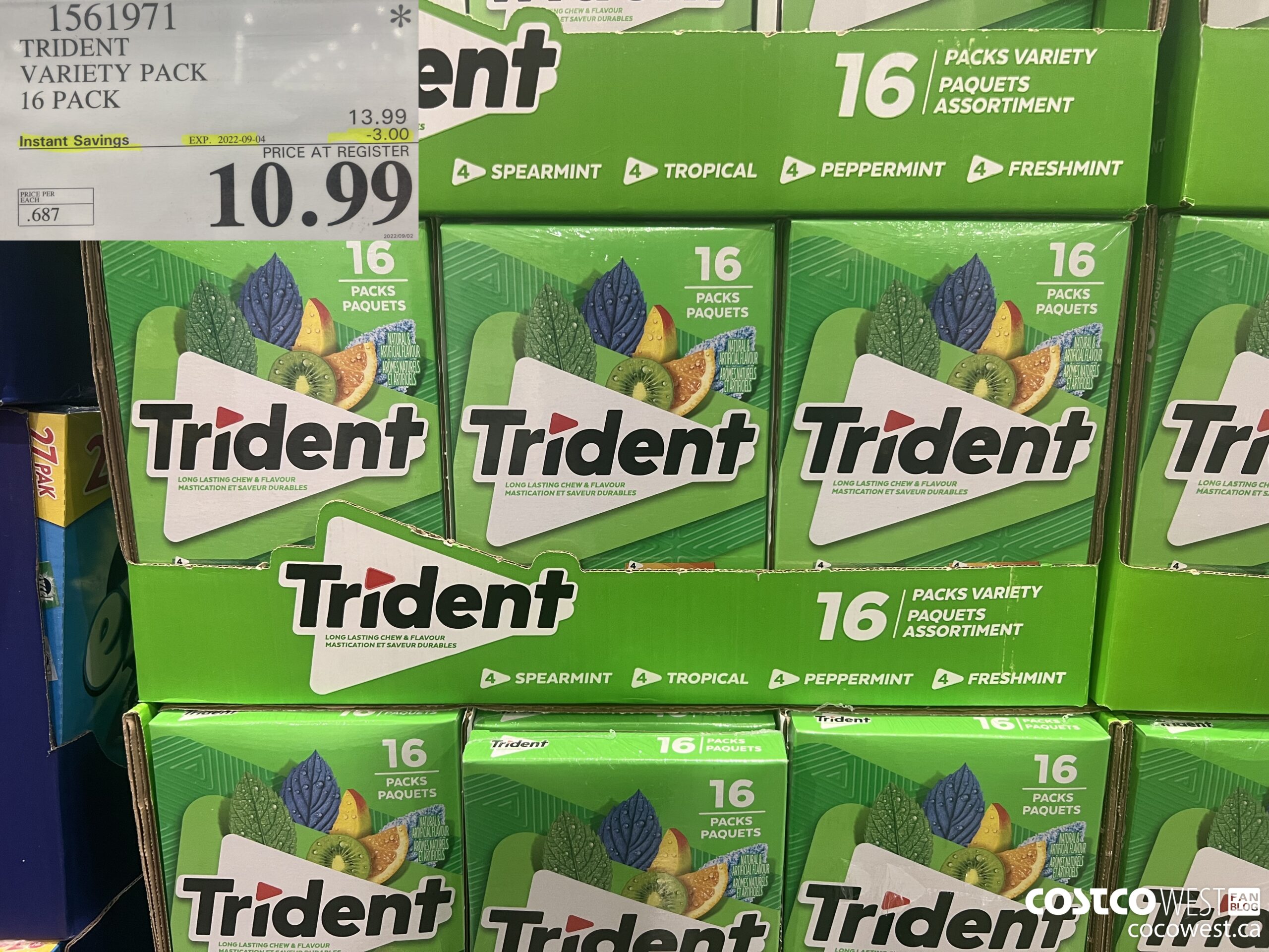 1561971 TRIDENT VARIETY PACK 16 PACK  ($3.00 INSTANT SAVINGS EXPIRES ON 2022-09-04) $10.99
