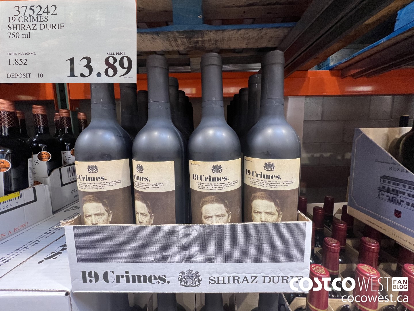375242 19 CRIMES SHIRAZ DURIF 750 ML $13.89