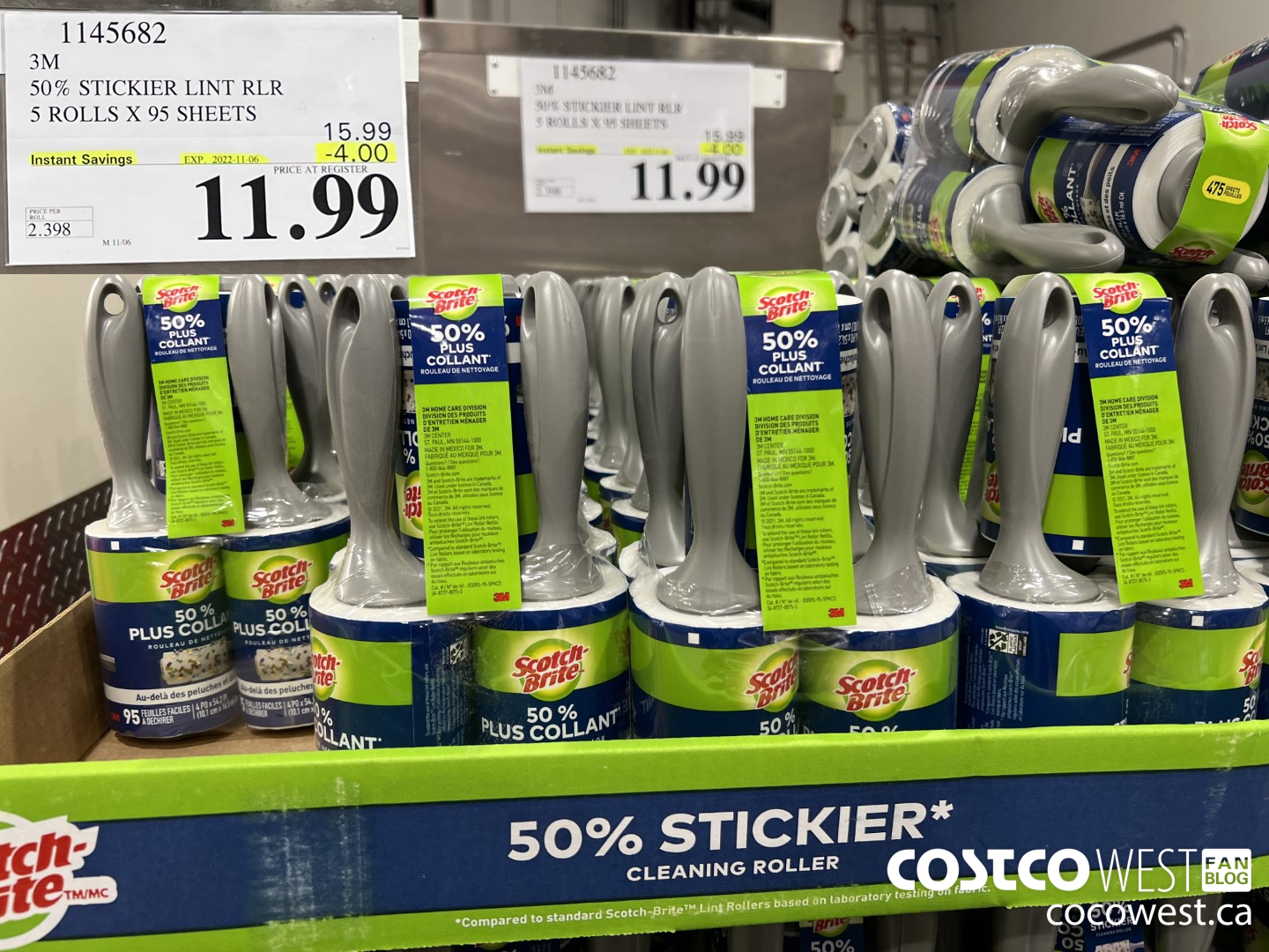 1145682 3M 50% STICKIER LINT RLR 5 ROLLS X 95 SHEETS ($4.00 INSTANT SAVINGS EXPIRES ON 2022-11-06) $11.99