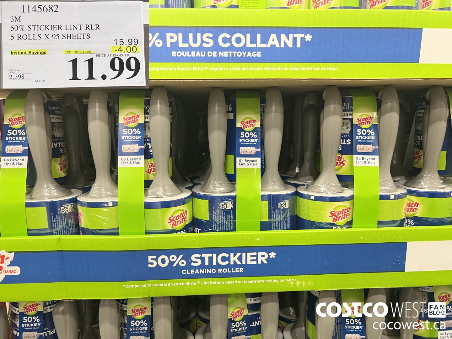 1145682 3M 50% STICKIER LINT RLR 5 ROLLS X 95 SHEETS ($4.00 INSTANT SAVINGS EXPIRES ON 2022-11-06) $11.99