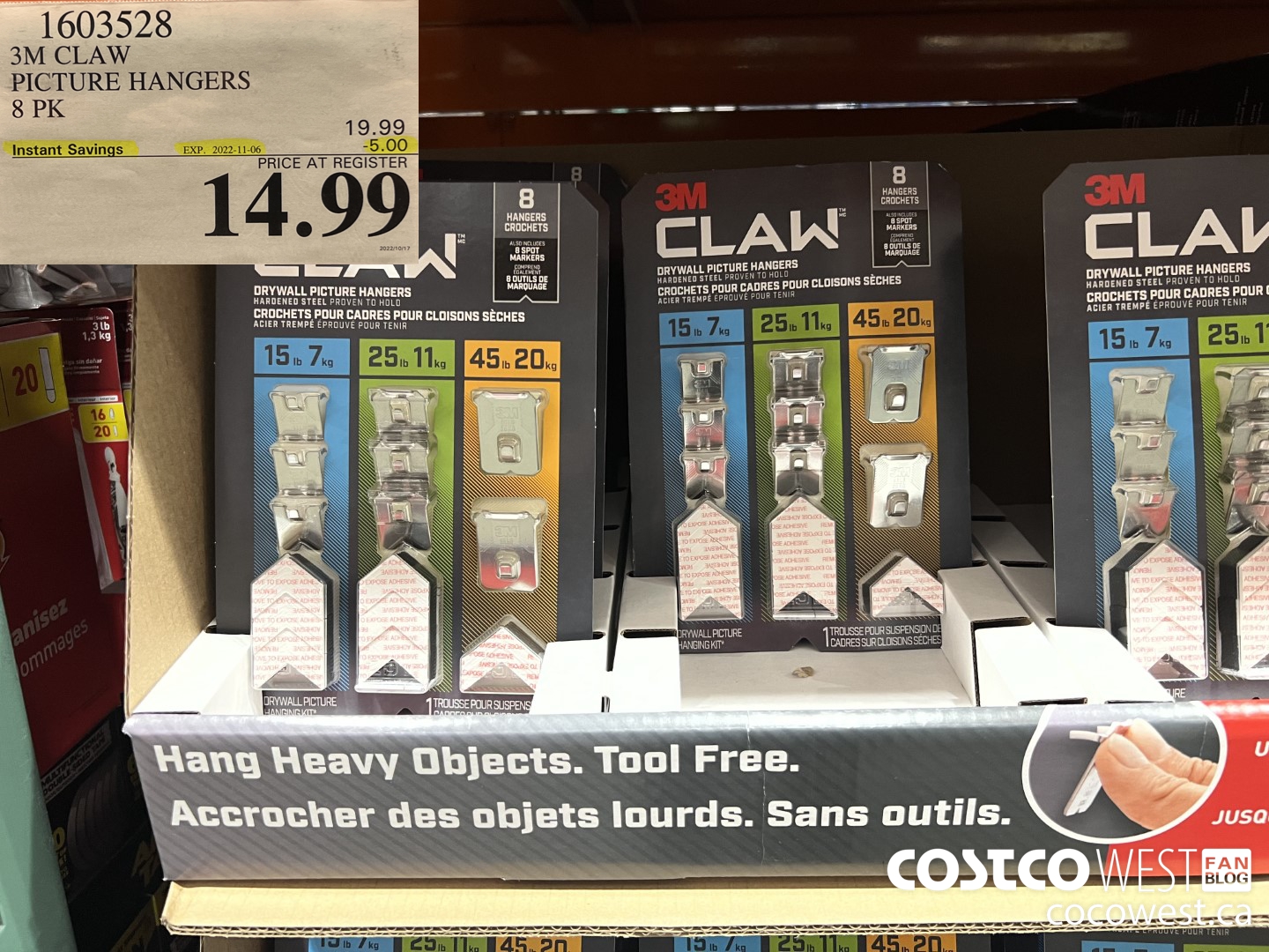 1603528 3M CLAW DRYWALL HANGERS 8 PK ($5.00 INSTANT SAVINGS EXPIRES ON 2022-11-06) $14.99