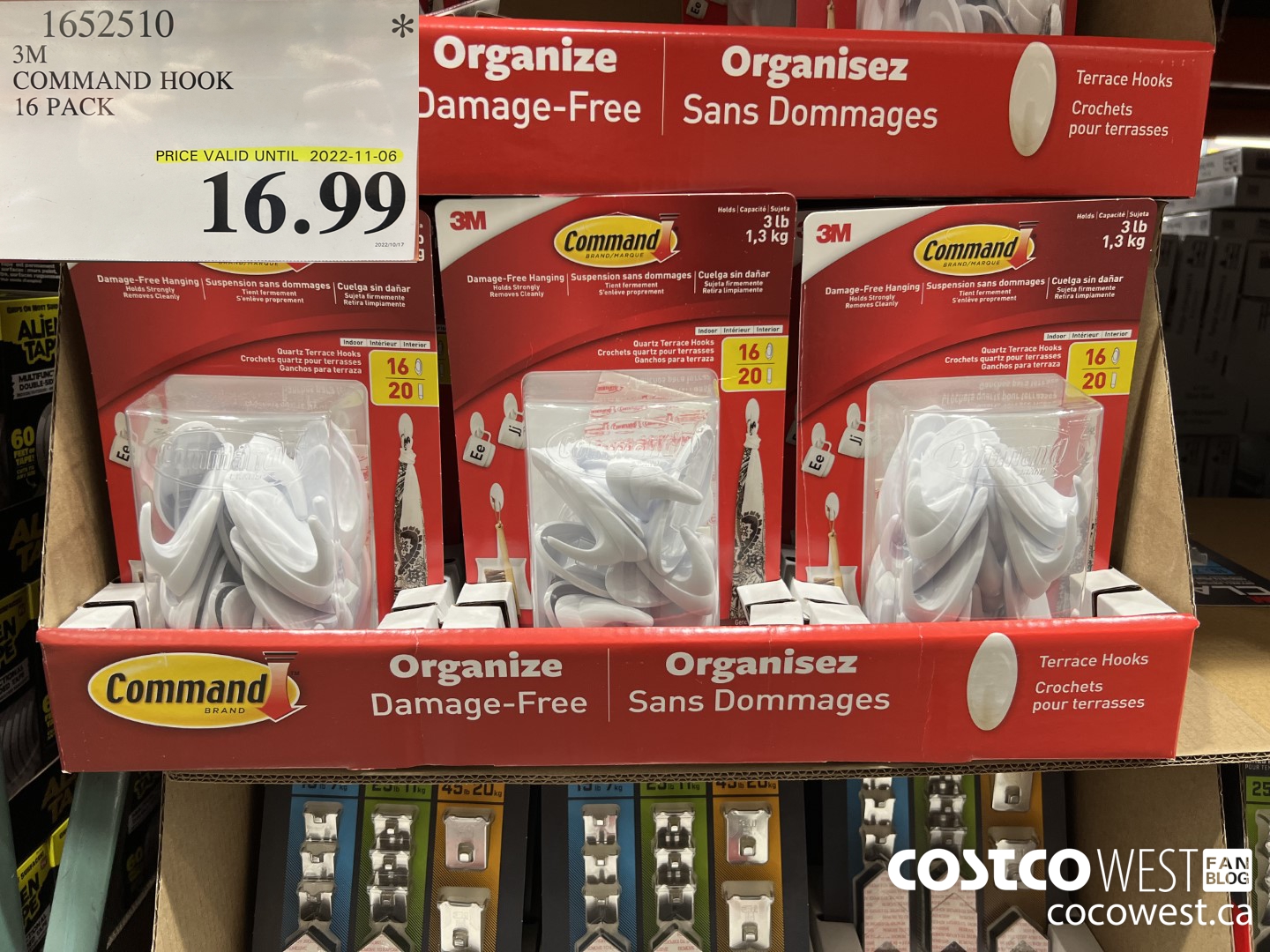 1652510 3M COMMAND HOOK 16 PACK (EXPIRES ON 2022-11-06) $16.99