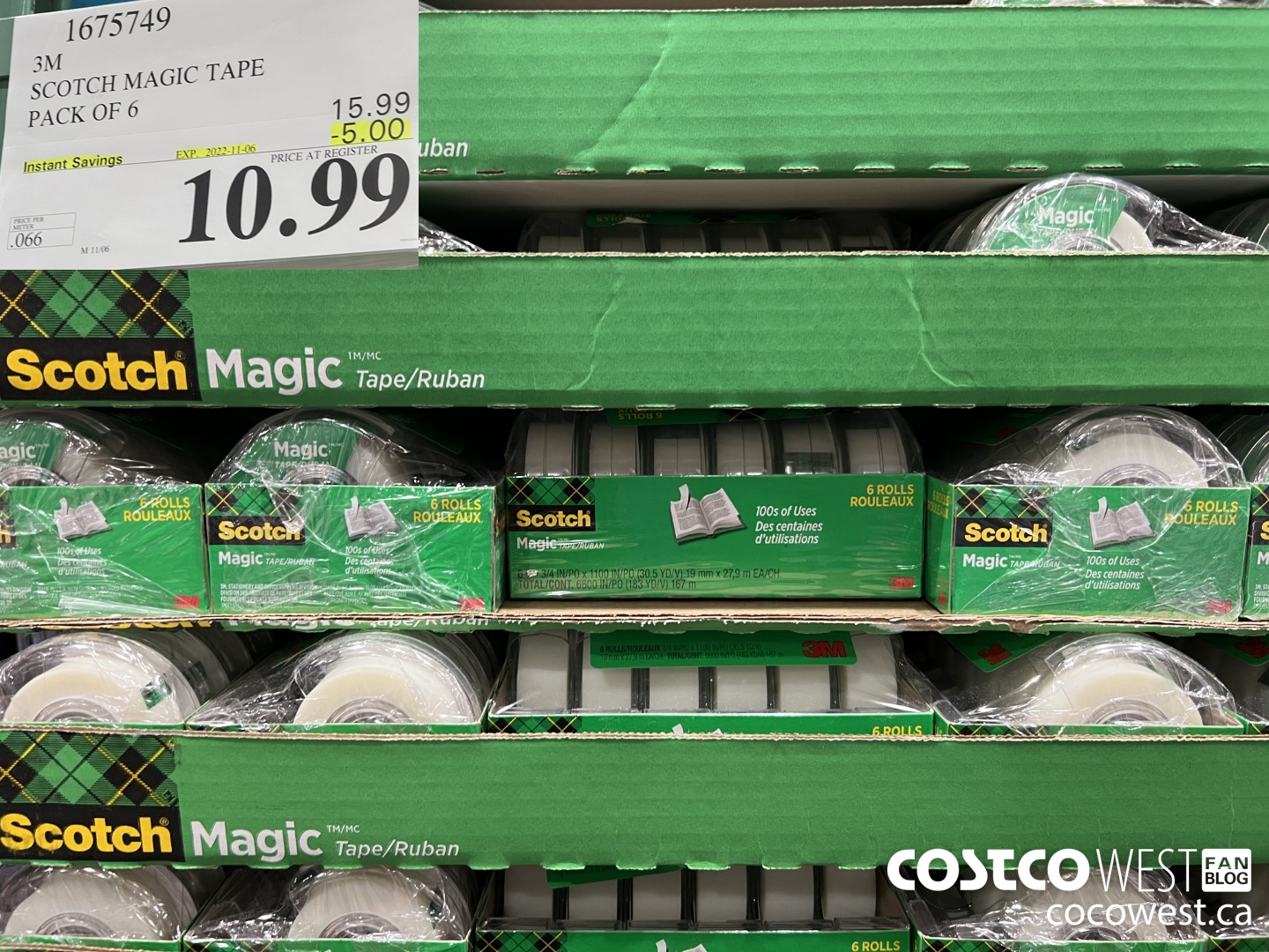 1675749 3M SCOTCH MAGIC TAPE PACK OF 6 ($5.00 INSTANT SAVINGS EXPIRES ON 2022-11-06) $10.99