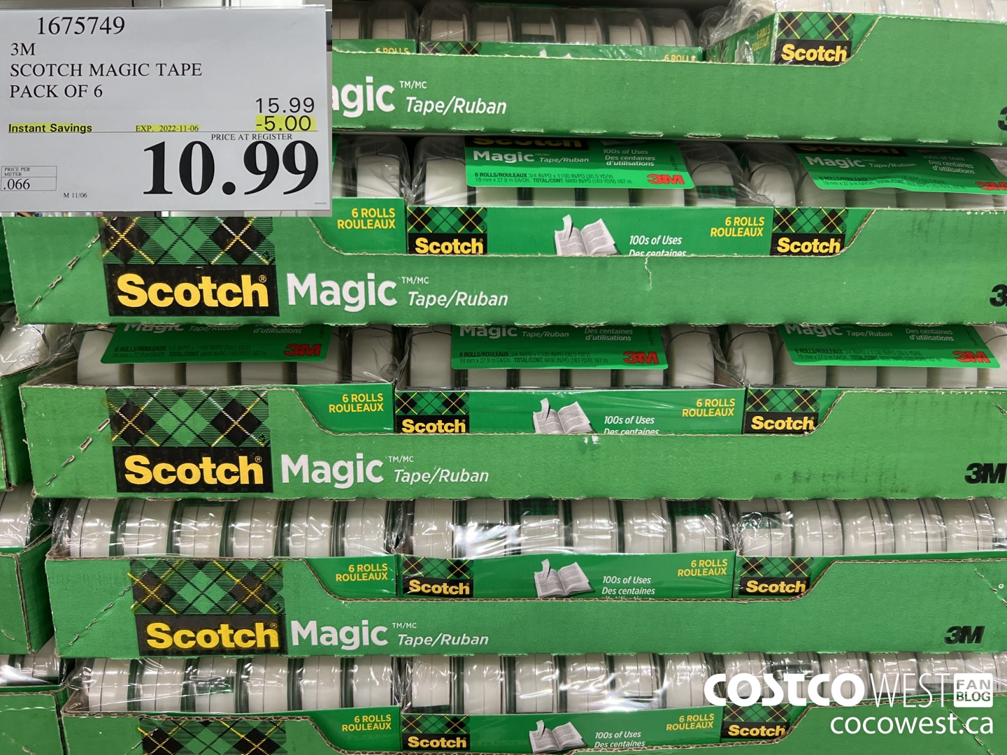 1675749 3M SCOTCH MAGIC TAPE PACK OF 6 ($5.00 INSTANT SAVINGS EXPIRES ON 2022-11-06) $10.99