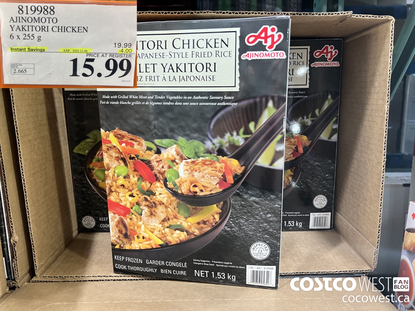 819988 AJINOMOTO CHICKEN FRIED RICE 6 X 255 G ($4.00 INSTANT SAVINGS EXPIRES ON 2022-11-06) $15.99