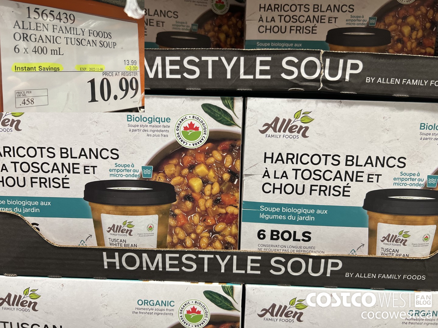 1565439 ALLEN FAMILY FOODS ORGANIC TUSCAN SOUP 6 x 400 mL ($3.00 INSTANT SAVINGS EXPIRES ON 2022-11-06) $10.99