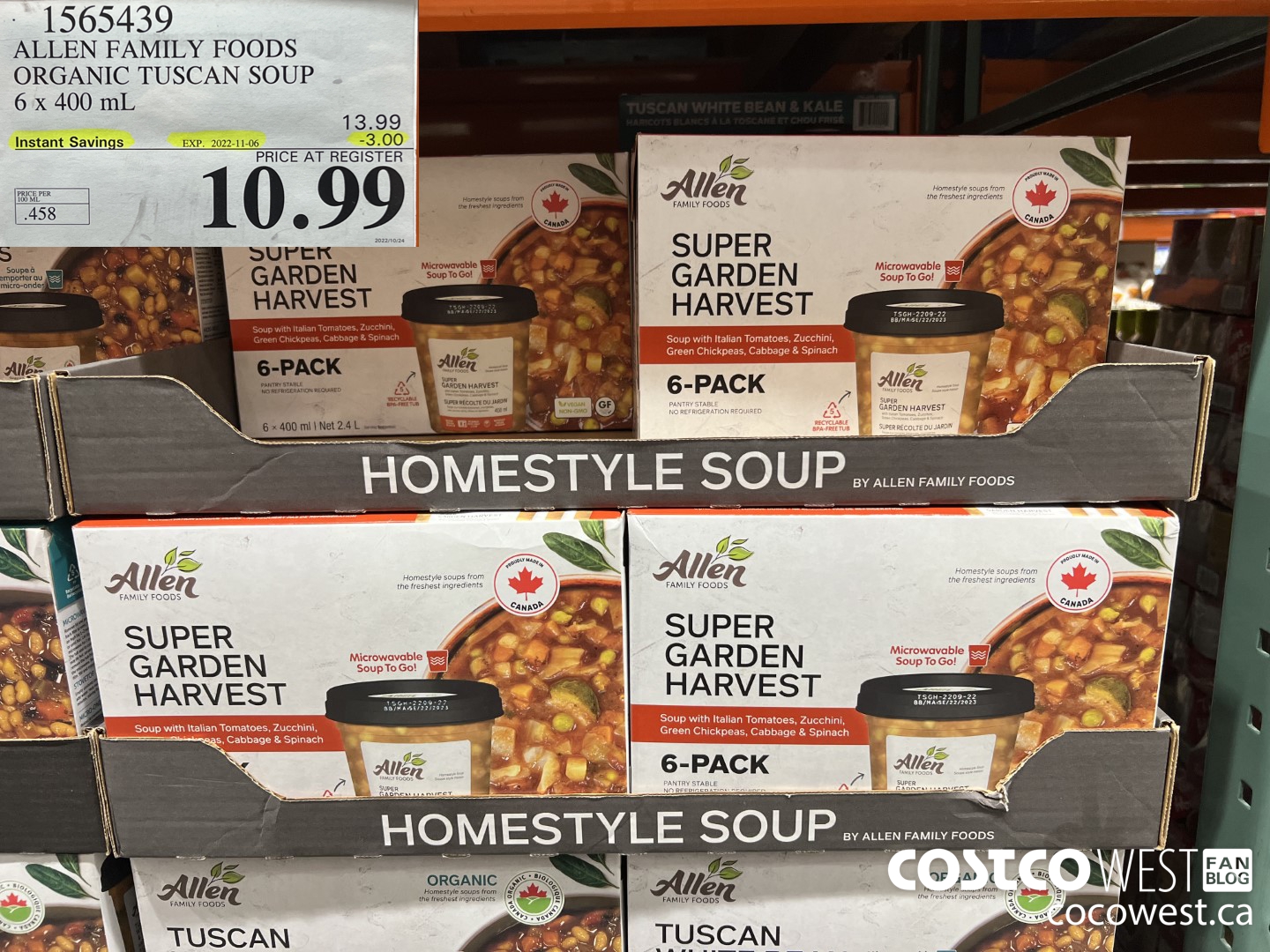 1565439 ALLEN FAMILY FOODS ORGANIC TUSCAN SOUP 6 x 400 mL ($3.00 INSTANT SAVINGS EXPIRES ON 2022-11-06) $10.99