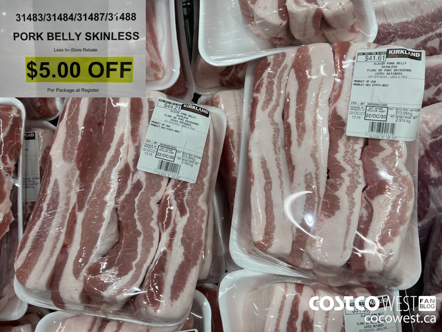 31483 (ALSO 31484, 31487 AND 31488) PORK BELLY SKINLESS ($5.00 INSTANT SAVINGS)