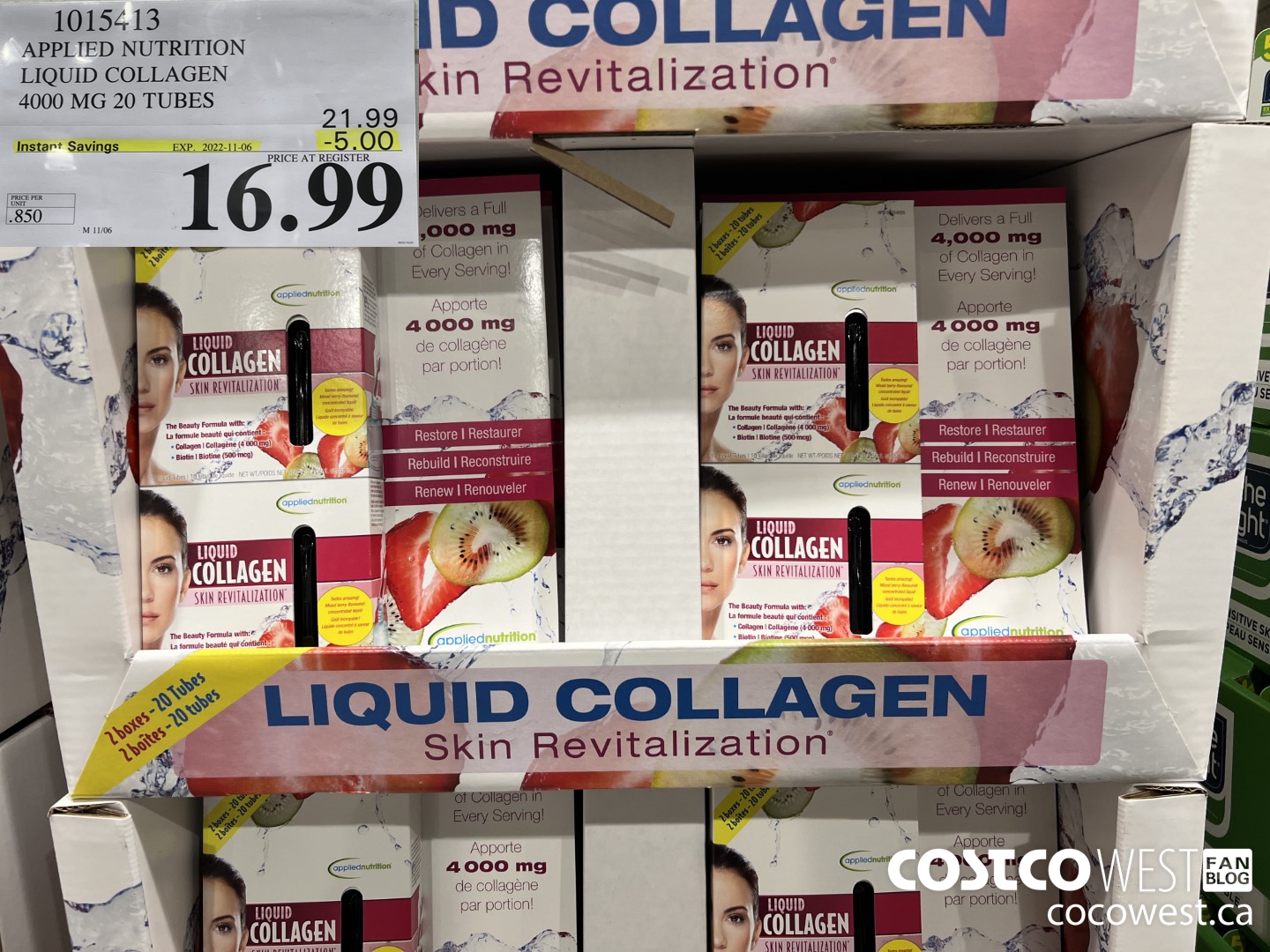 1015413 APPLIED NUTRITION LIQUID COLLAGEN 4000 MG 20 TUBES ($5.00 INSTANT SAVINGS EXPIRES ON 2022-11-06) $16.99
