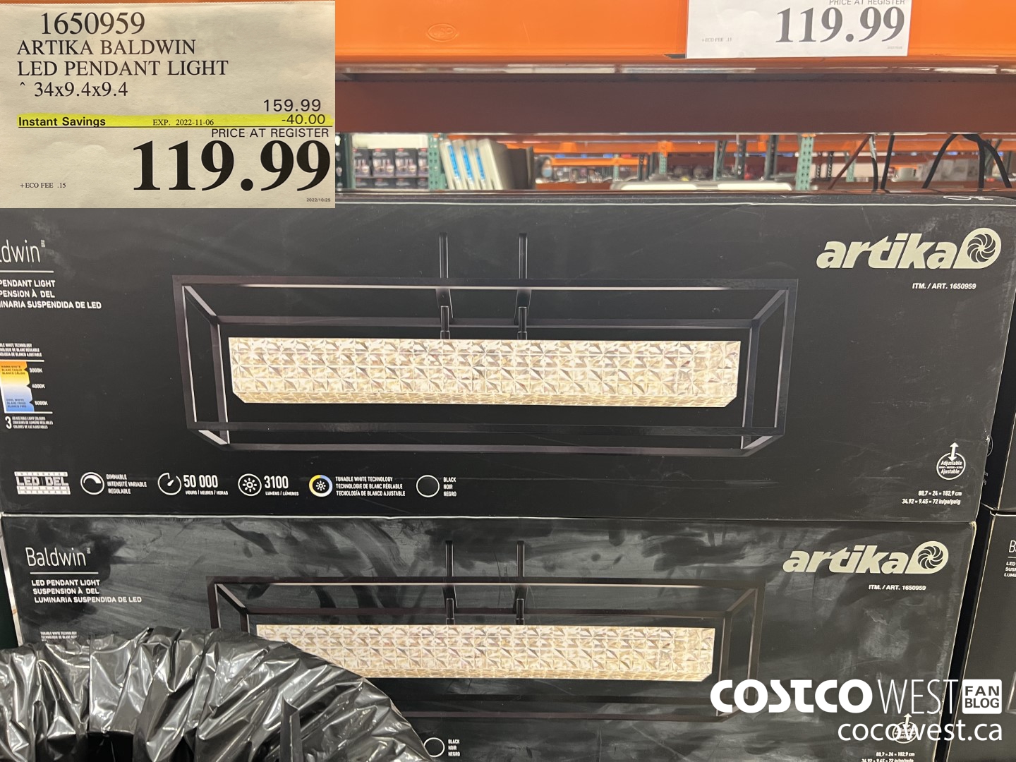 1650959 ARTIKA BALDWIN LED PENDANT LIGHT 34X9.4X9.4 ($40.00 INSTANT SAVINGS EXPIRES ON 2022-11-06) $119.99