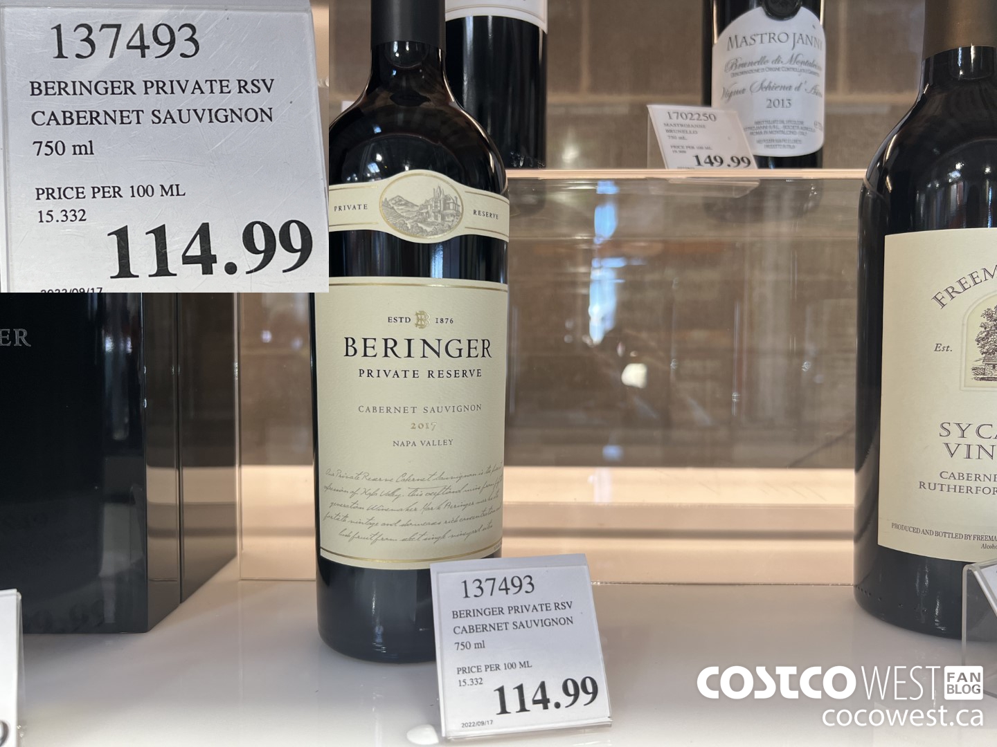 137493 BERINGER PRIVATE RSV CABERNET SAUVIGNON 750 ML $114.99