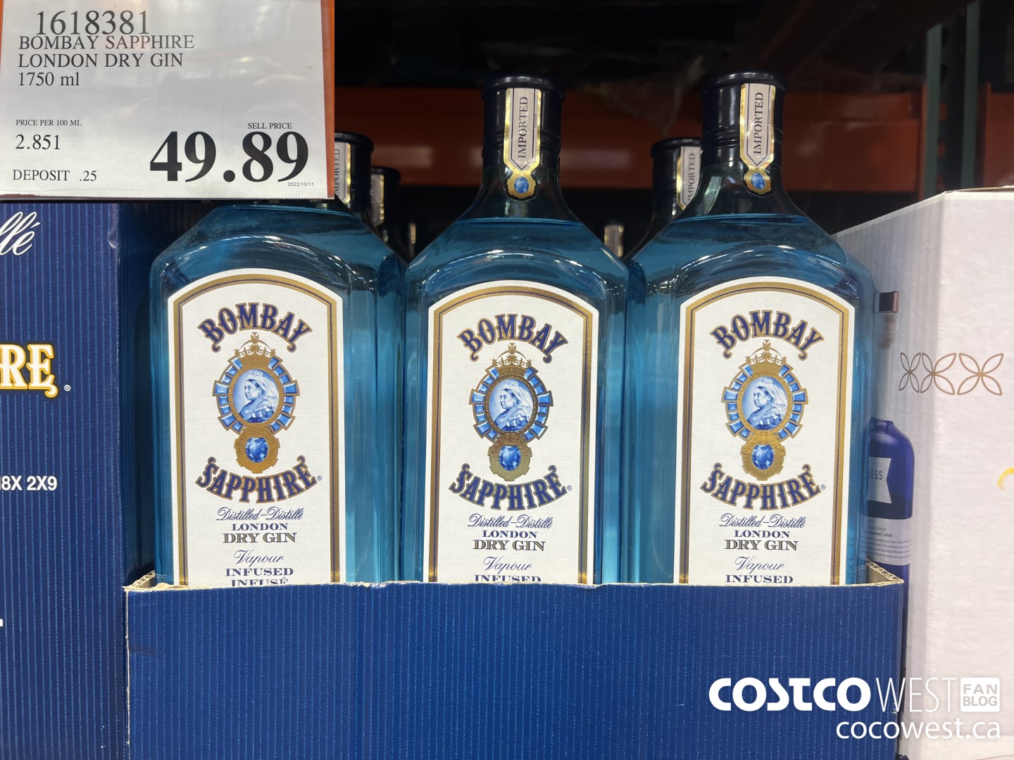1618381 BOMBAY SAPPHIRE LONDON DRY GIN 1750 ML $49.89